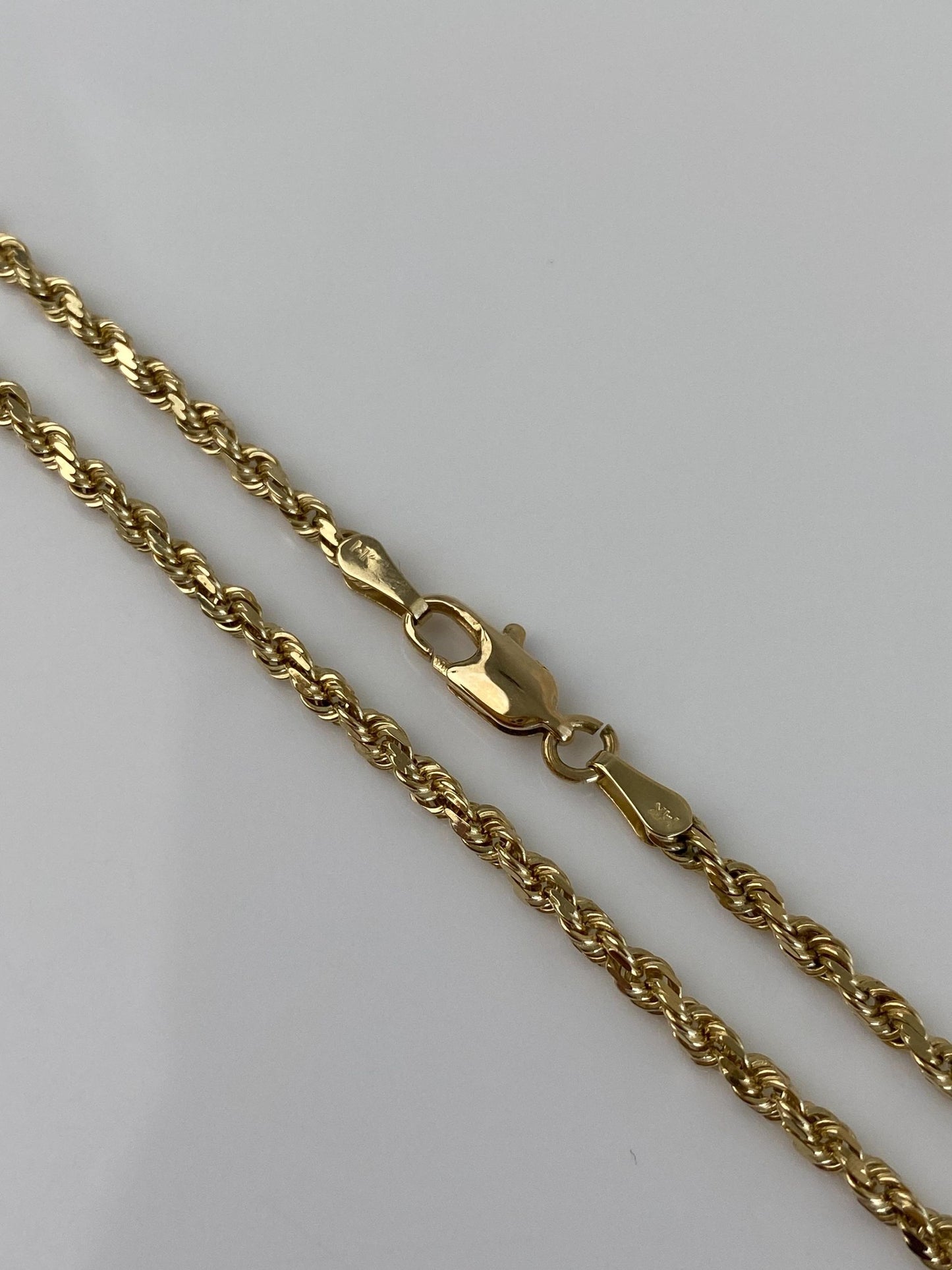 Vintage Solid 14k Yellow Gold Diamond Cut Rope Chain Necklace - 18.25 inches