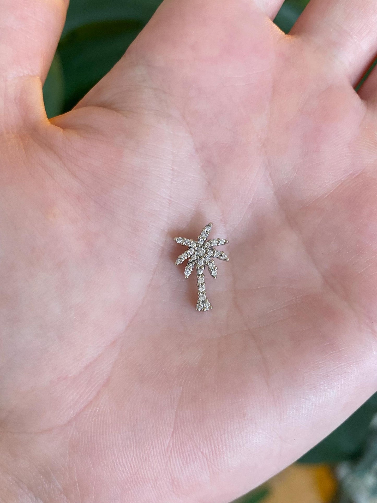 Vintage Solid 18k White Gold Diamonds Palm Tree Charm