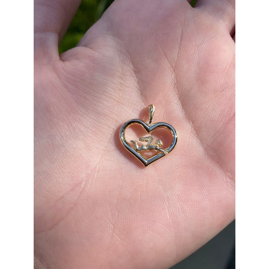 Vintage Solid 14k Yellow Gold Angel Heart Charm