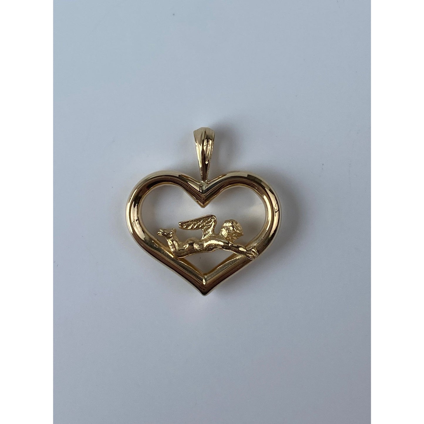 Vintage Solid 14k Yellow Gold Angel Heart Charm