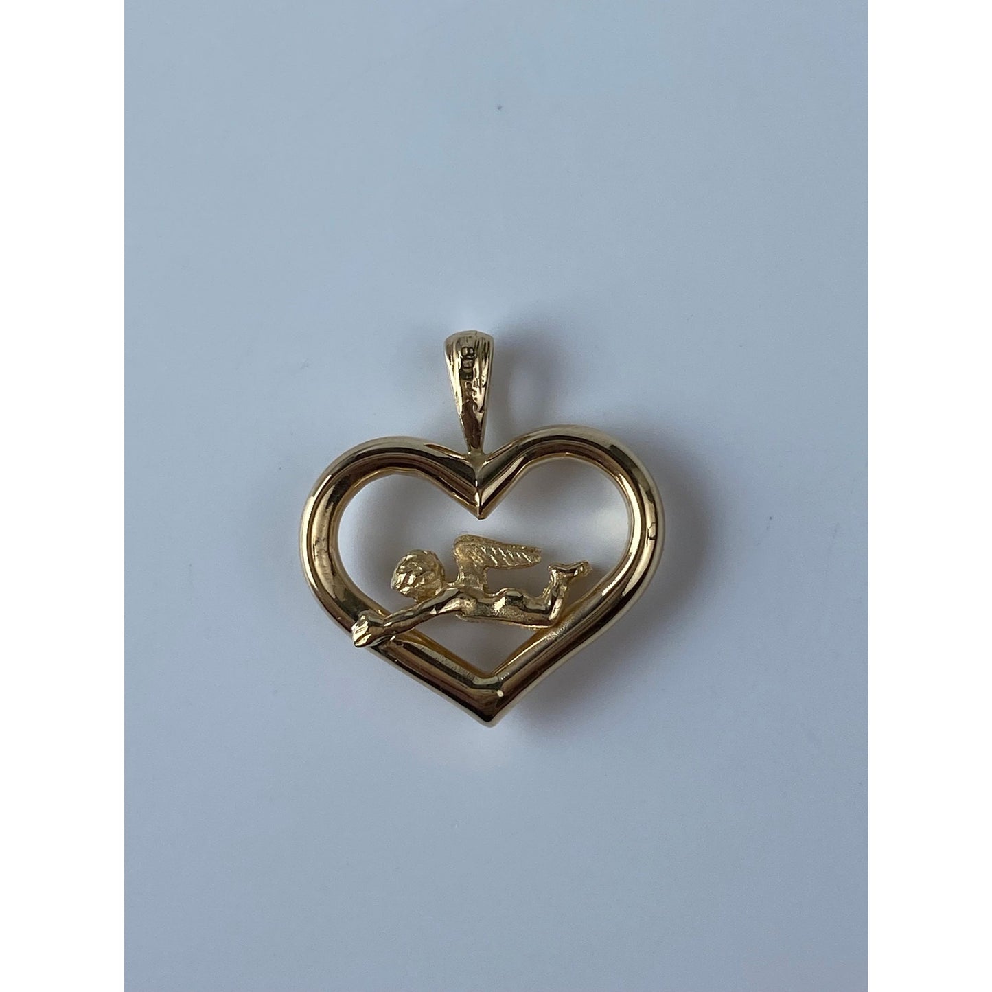 Vintage Solid 14k Yellow Gold Angel Heart Charm