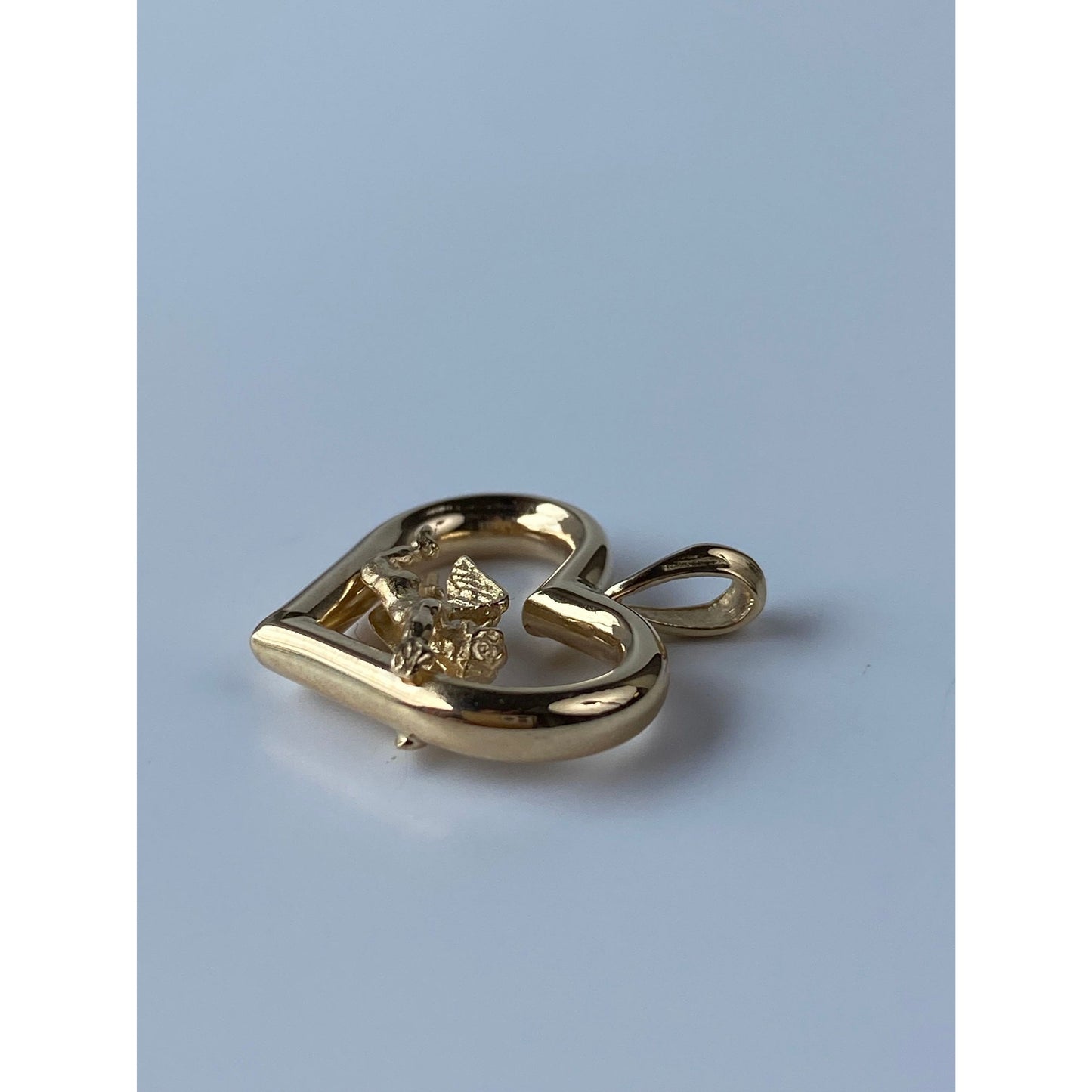 Vintage Solid 14k Yellow Gold Angel Heart Charm