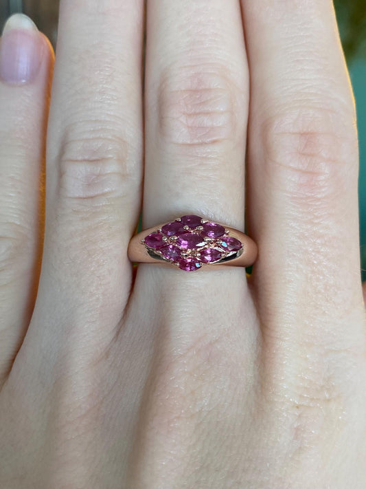 Vintage Solid 14k Rose Gold Pink Sapphire Ring Band - Size 7.25