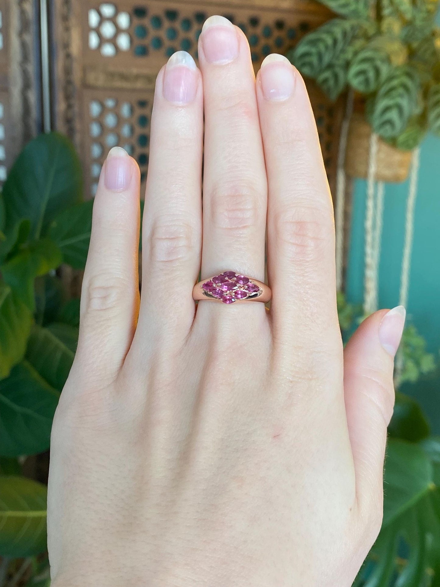 Vintage Solid 14k Rose Gold Pink Sapphire Ring Band - Size 7.25