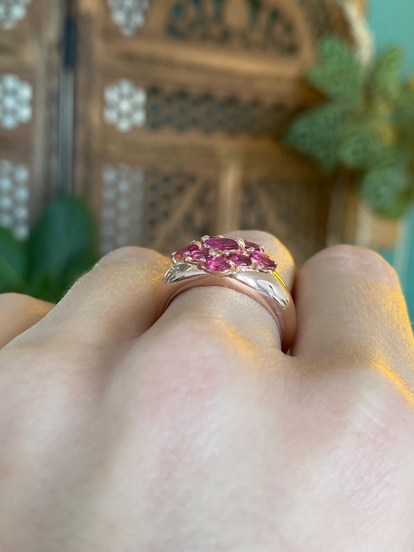 Vintage Solid 14k Rose Gold Pink Sapphire Ring Band - Size 7.25