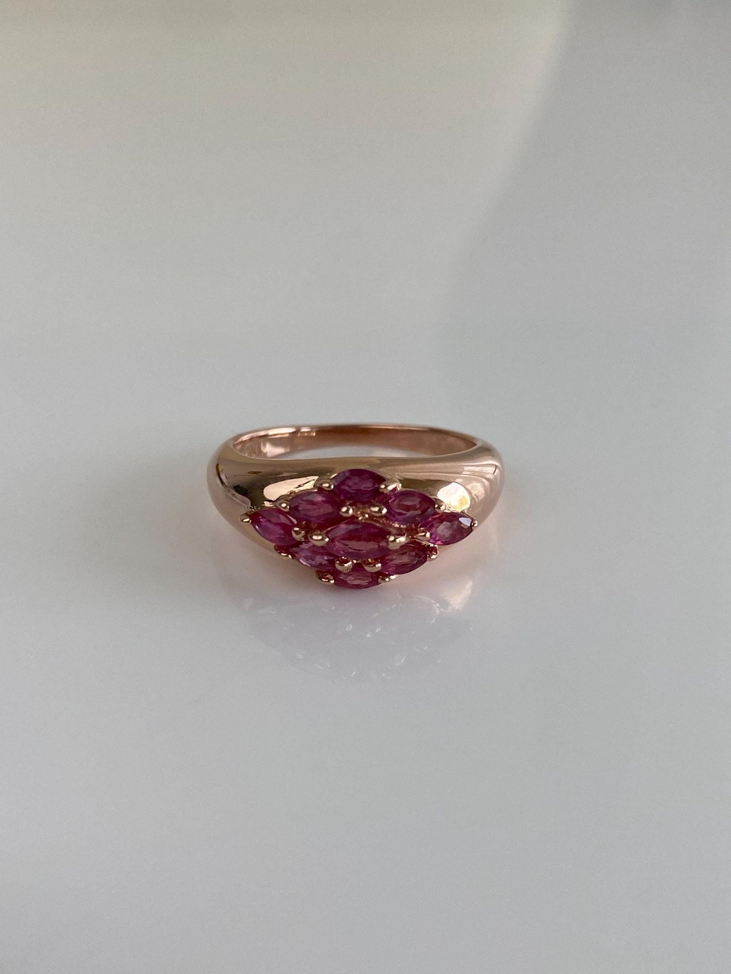 Vintage Solid 14k Rose Gold Pink Sapphire Ring Band - Size 7.25