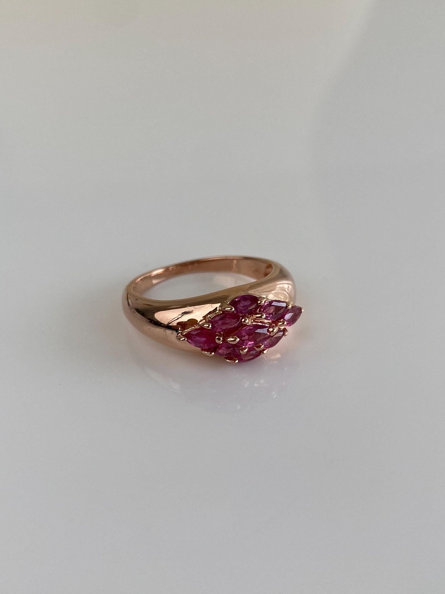 Vintage Solid 14k Rose Gold Pink Sapphire Ring Band - Size 7.25