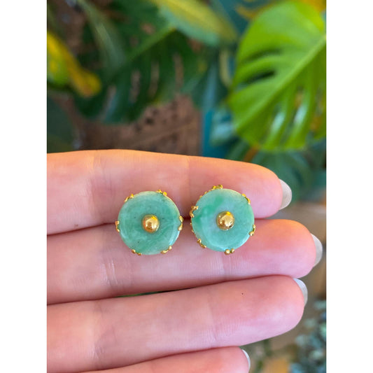 Solid 22k Yellow Gold Jade Stud Earrings