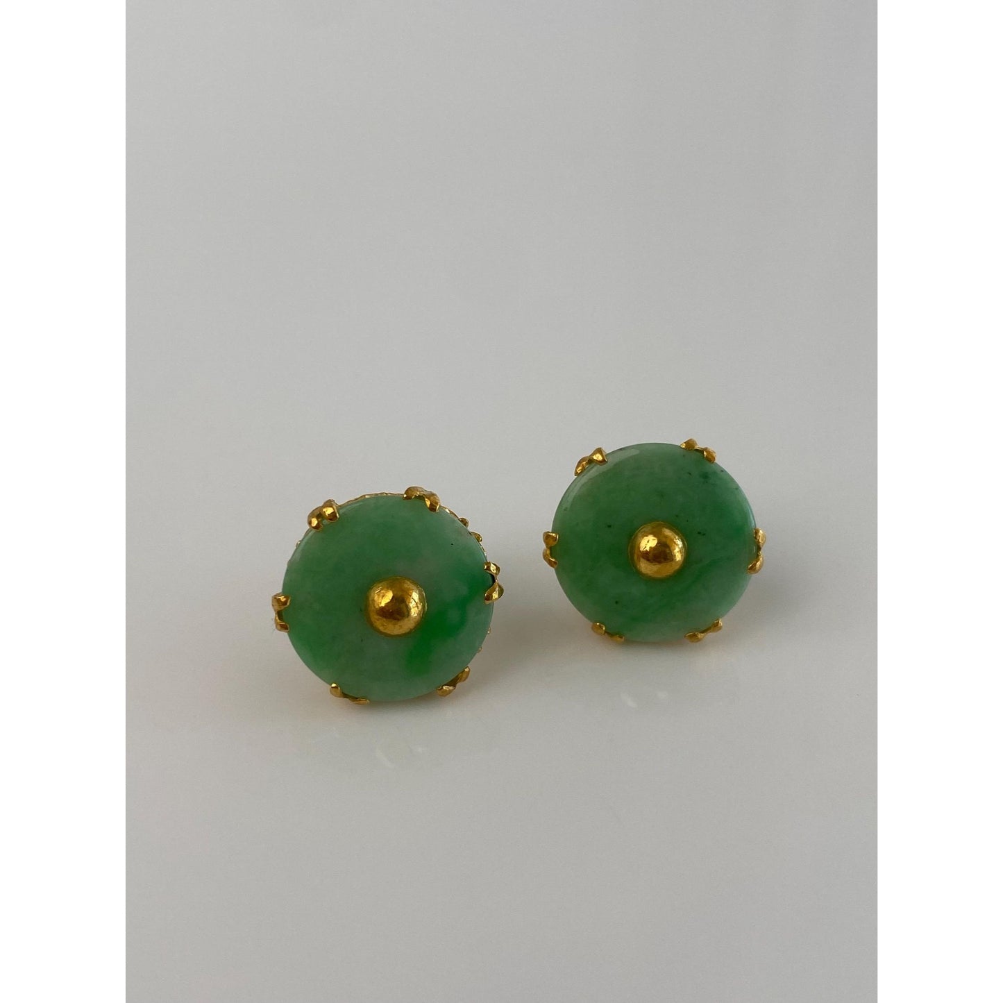 Solid 22k Yellow Gold Jade Stud Earrings