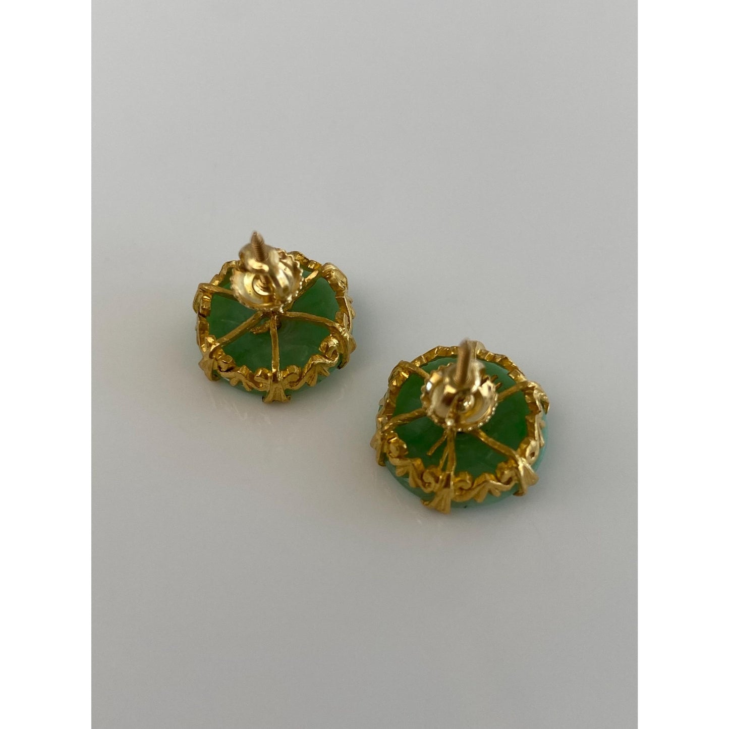 Solid 22k Yellow Gold Jade Stud Earrings