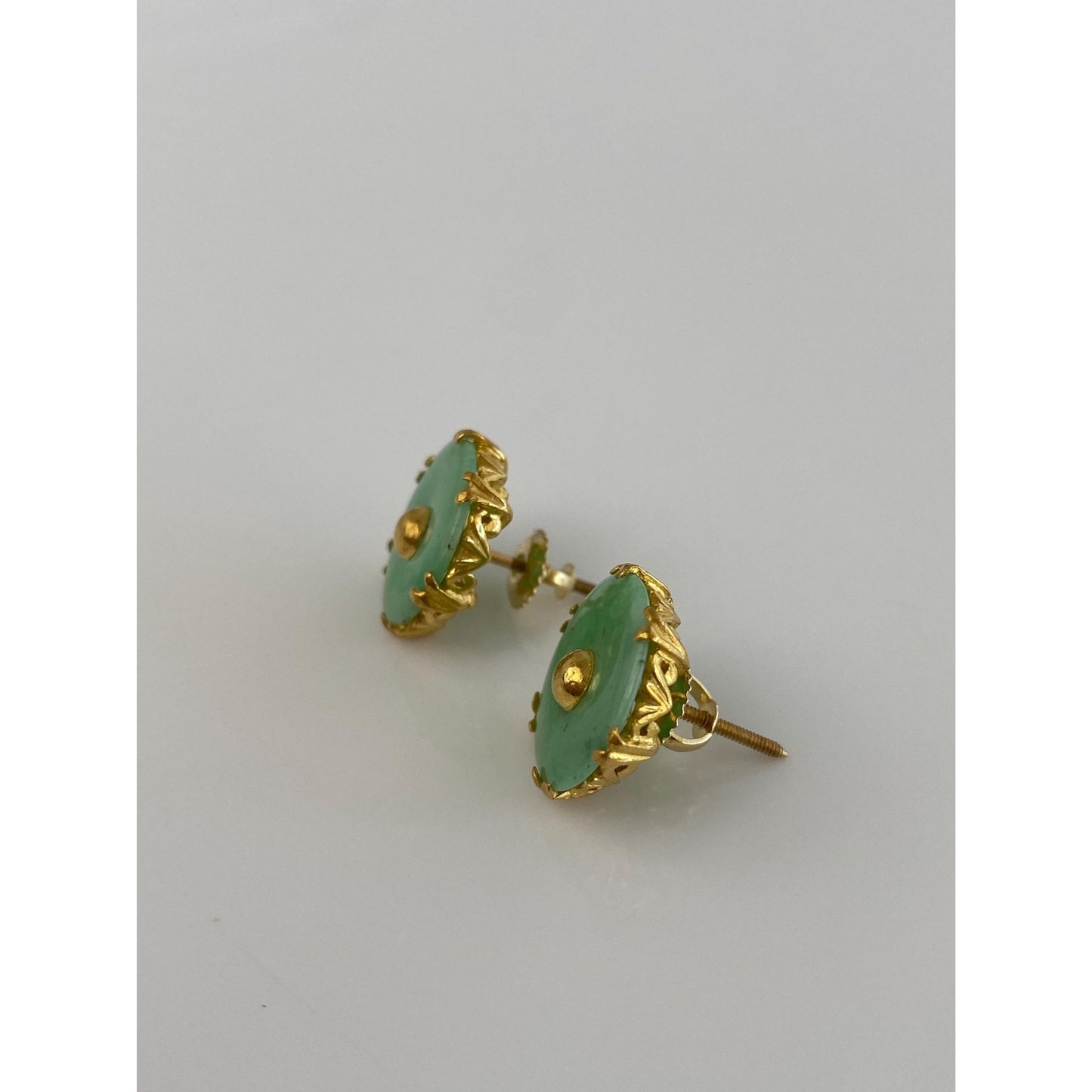 Solid 22k Yellow Gold Jade Stud Earrings