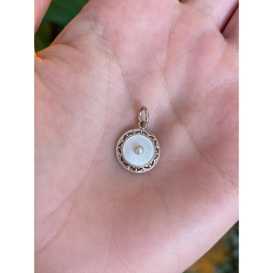 Vintage 14k White Gold & Platinum Seed Pearl MOP Cufflink Conversion Charm