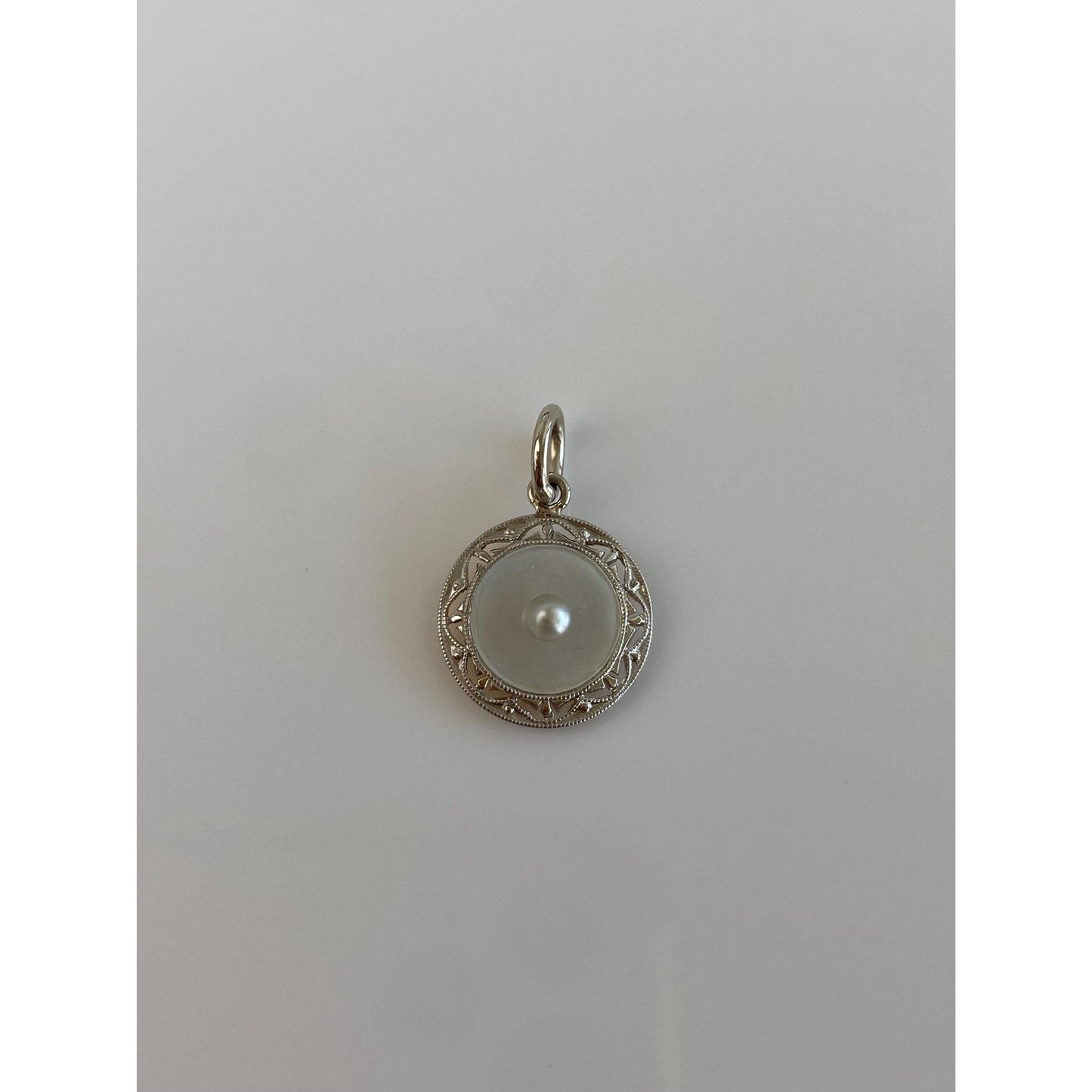 Vintage 14k White Gold & Platinum Seed Pearl MOP Cufflink Conversion Charm