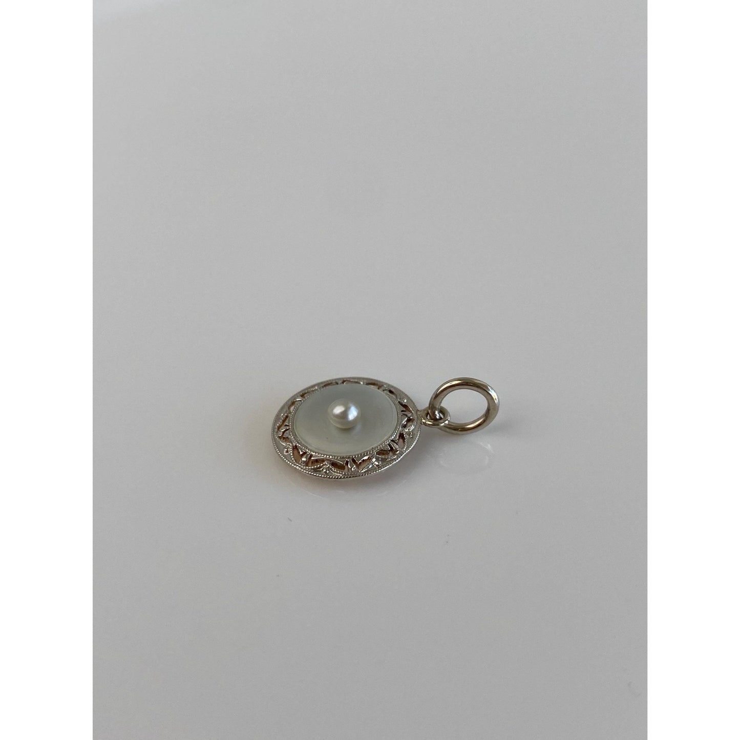 Vintage 14k White Gold & Platinum Seed Pearl MOP Cufflink Conversion Charm