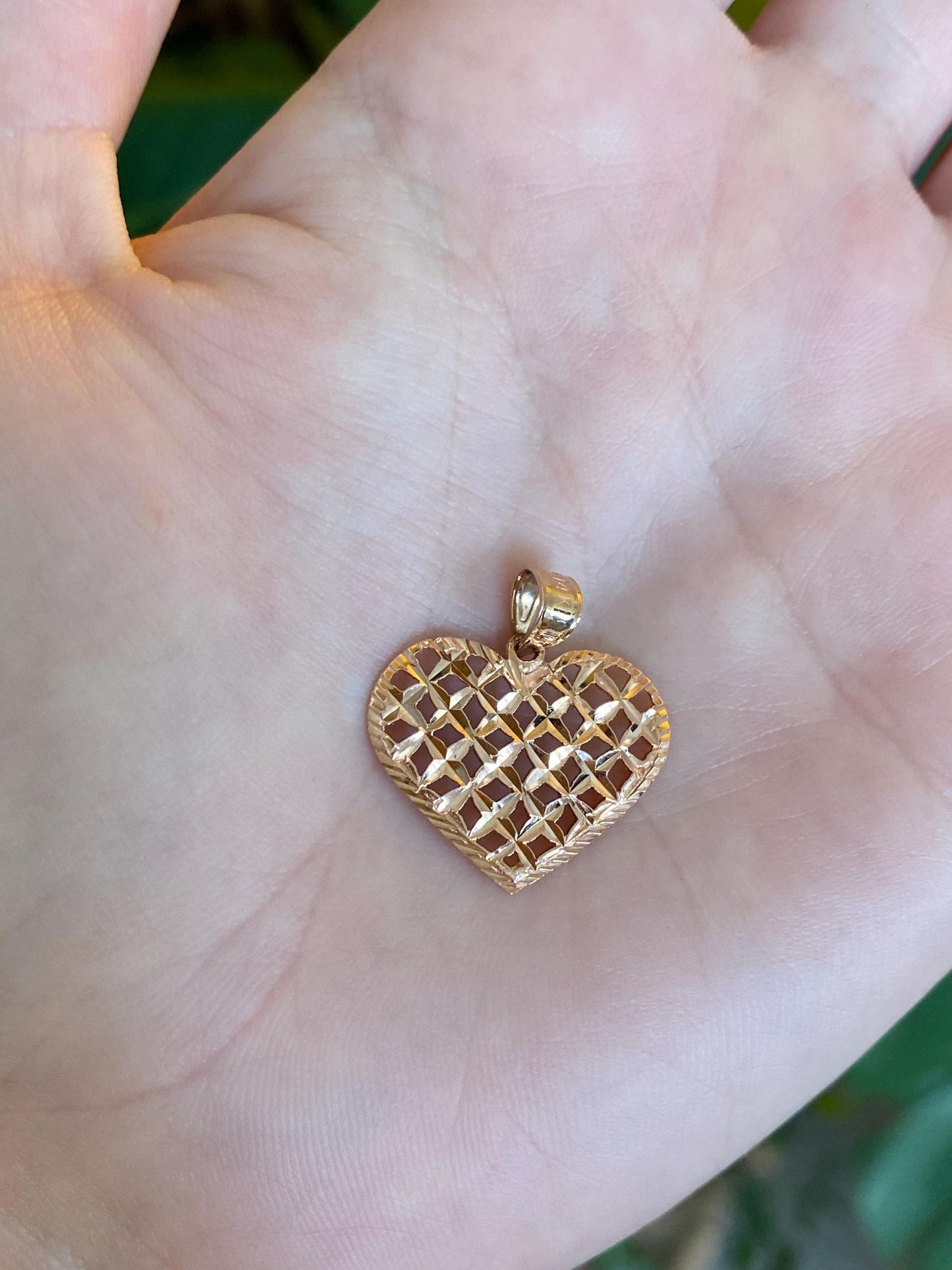 Vintage Solid 14k Rose Gold Diamond Cut Heart Charm