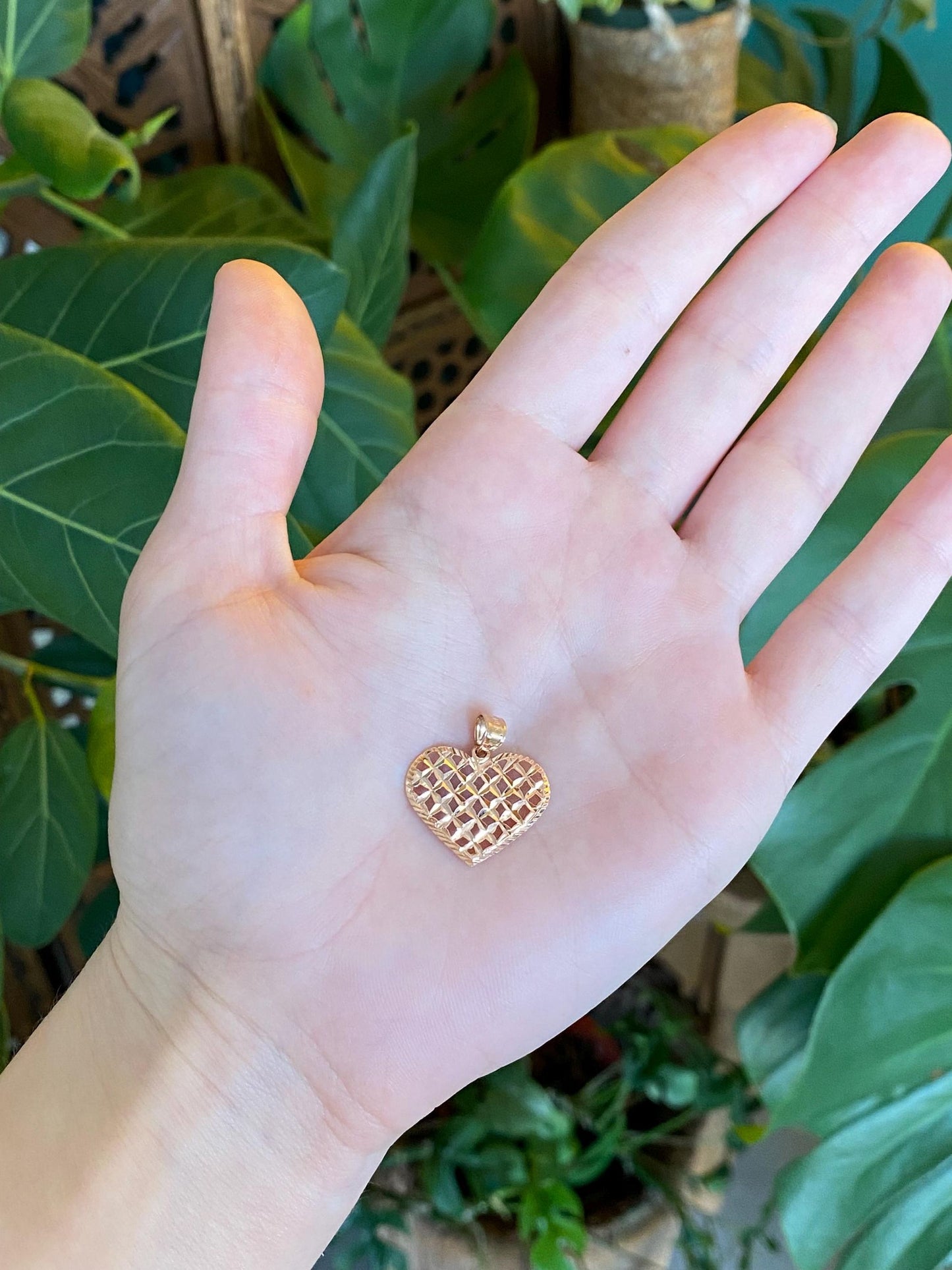 Vintage Solid 14k Rose Gold Diamond Cut Heart Charm