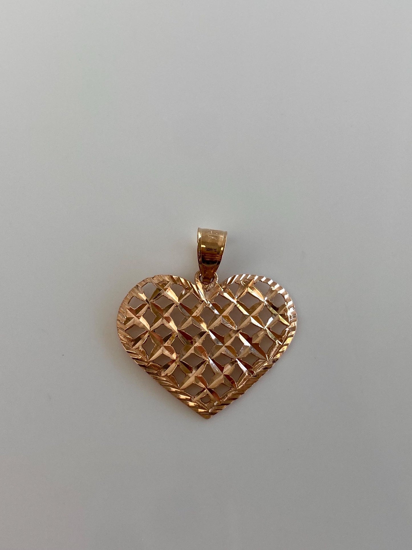 Vintage Solid 14k Rose Gold Diamond Cut Heart Charm