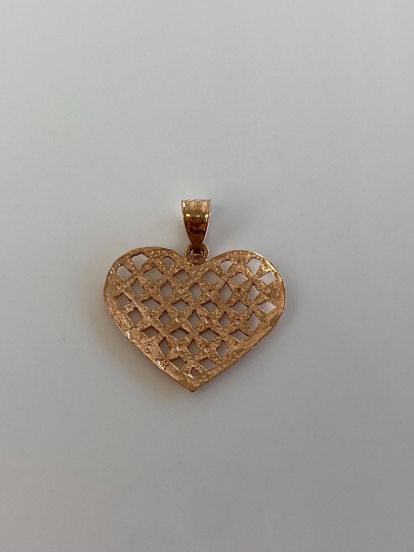 Vintage Solid 14k Rose Gold Diamond Cut Heart Charm