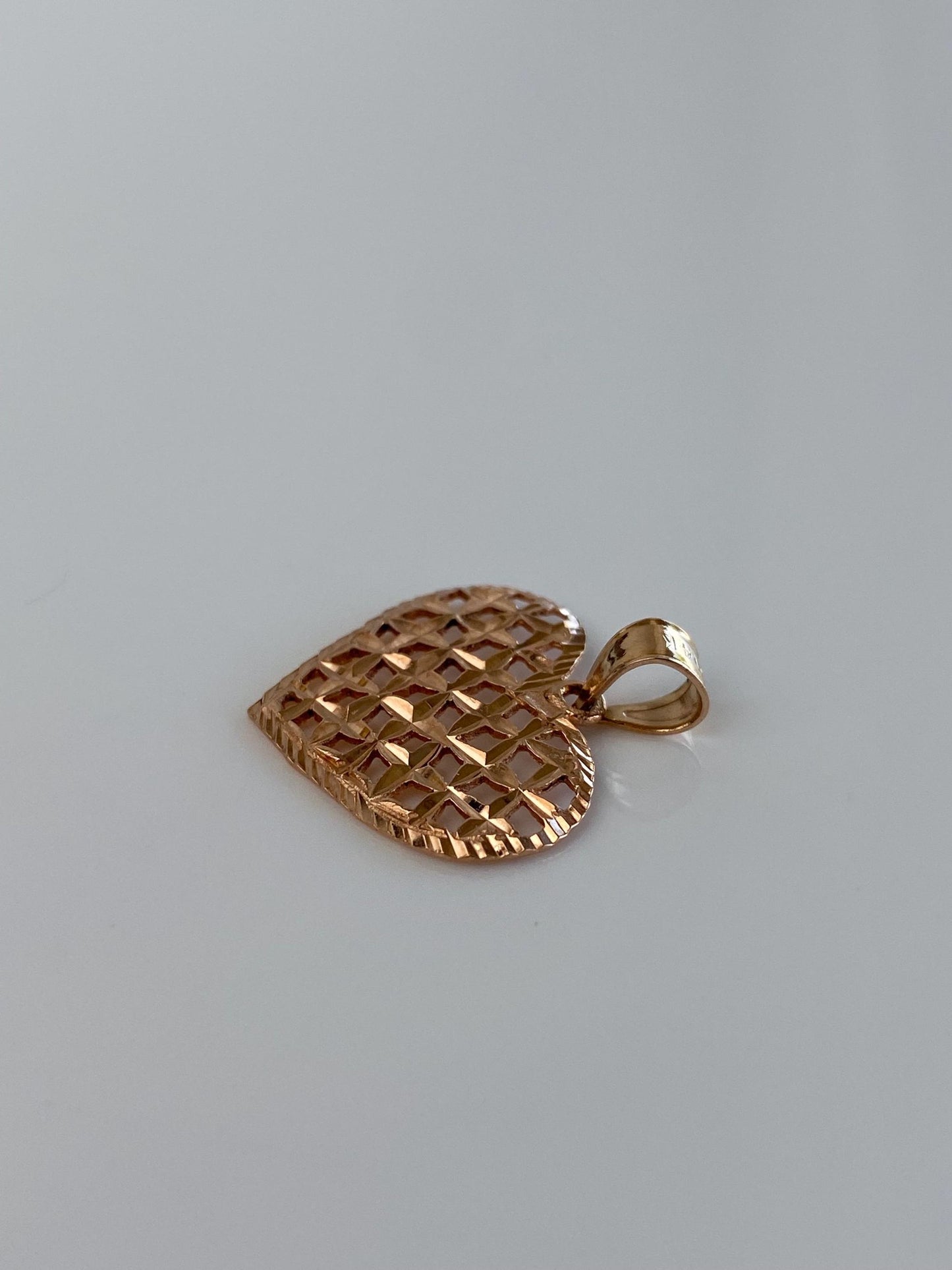 Vintage Solid 14k Rose Gold Diamond Cut Heart Charm