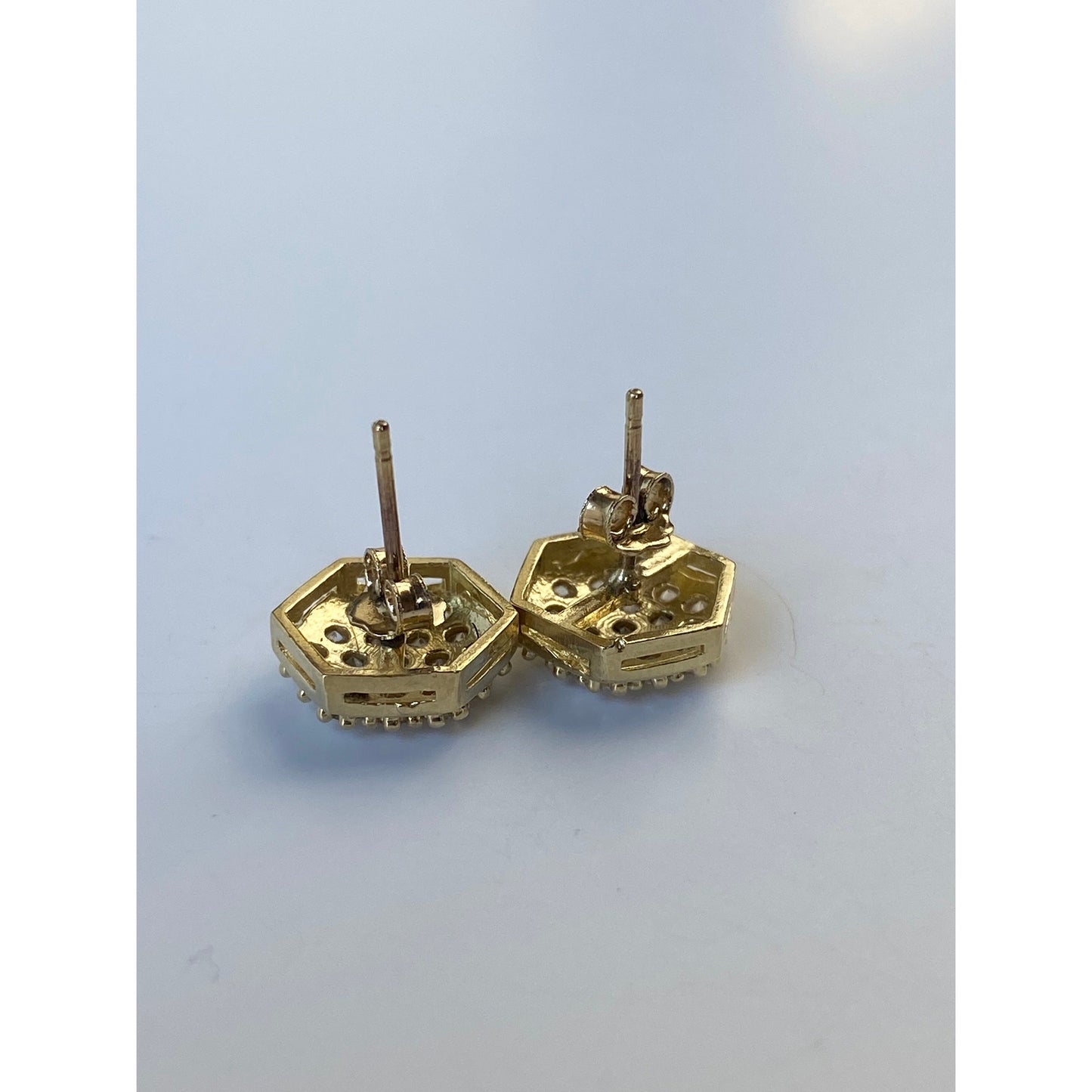 Solid 10k Yellow Gold Cubic Zirconia Cluster Hexagon Stud Earrings