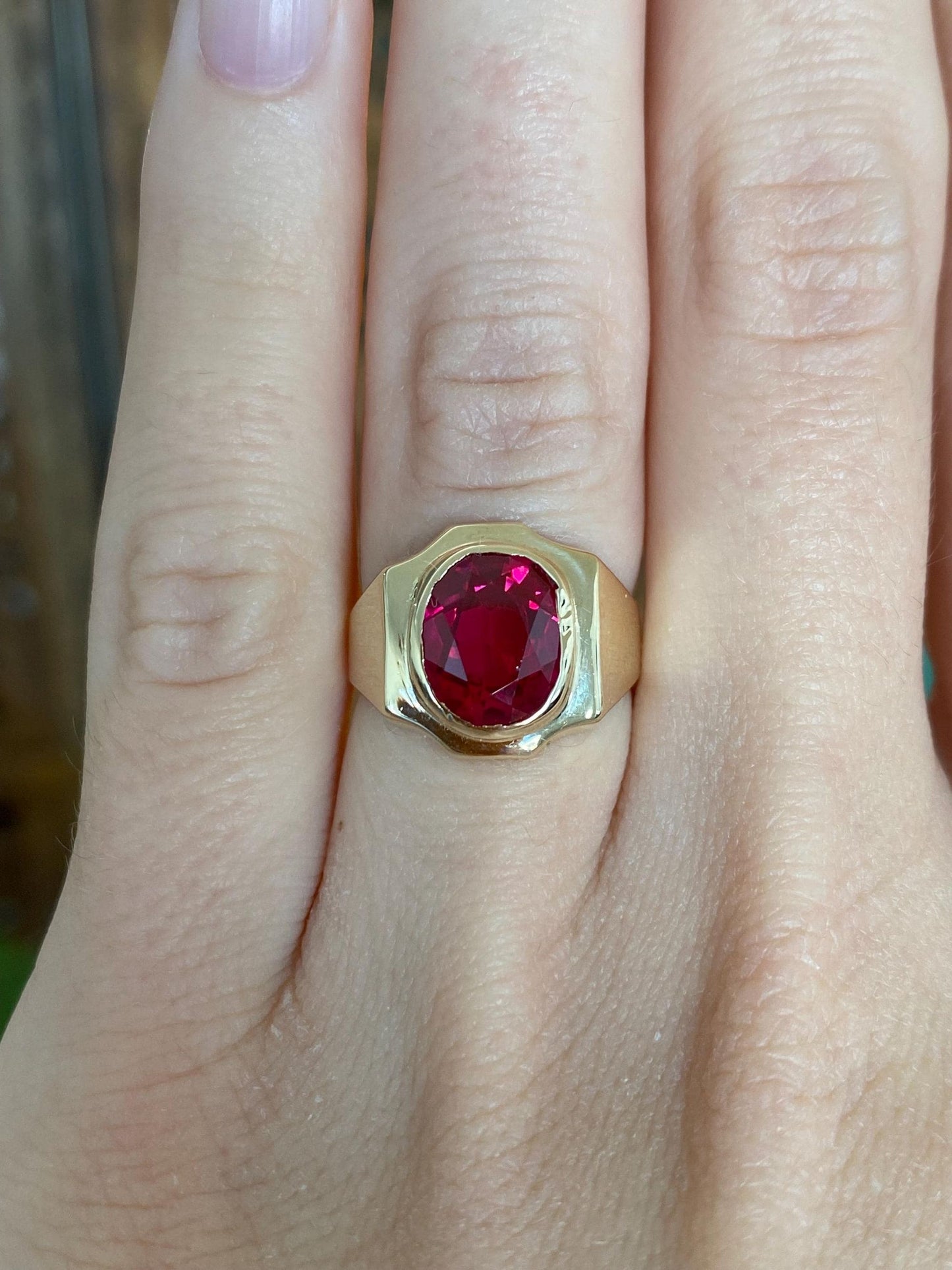 Vintage Solid 14k Yellow Gold Pink Sapphire Ring - Size 4.25