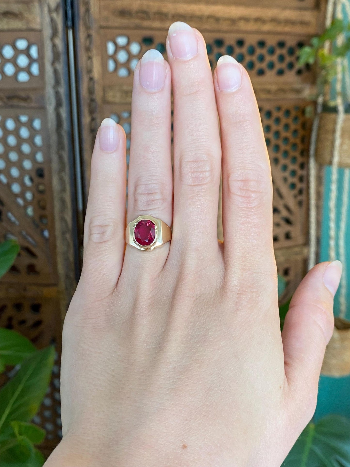 Vintage Solid 14k Yellow Gold Pink Sapphire Ring - Size 4.25
