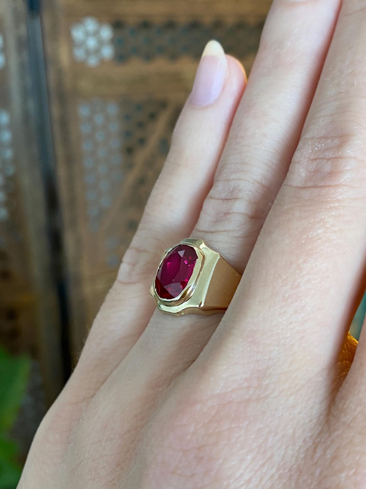 Vintage Solid 14k Yellow Gold Pink Sapphire Ring - Size 4.25