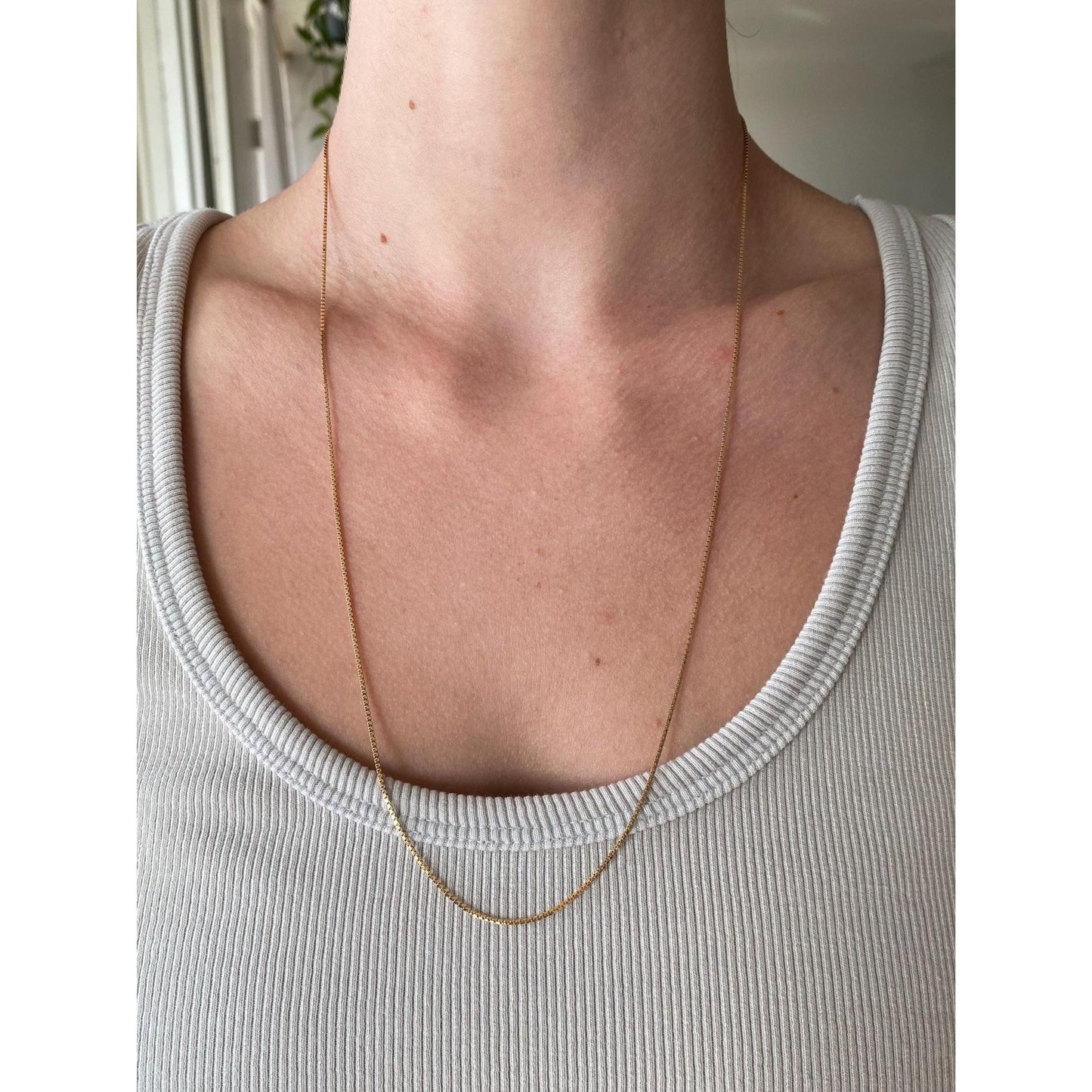 Vintage Solid 14k Yellow Gold Long Box Chain Necklace - 24.5 inches