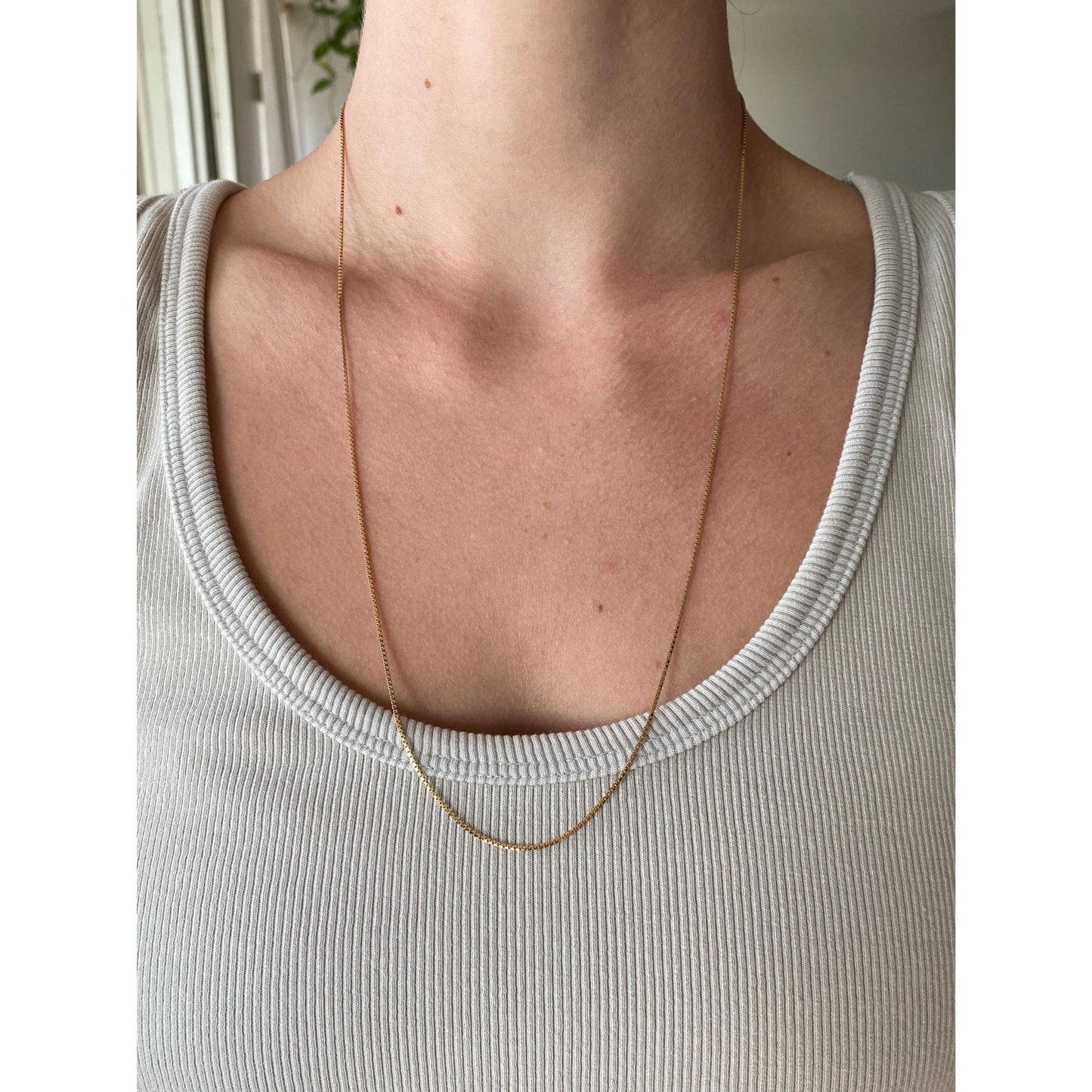 Vintage Solid 14k Yellow Gold Long Box Chain Necklace - 24.5 inches