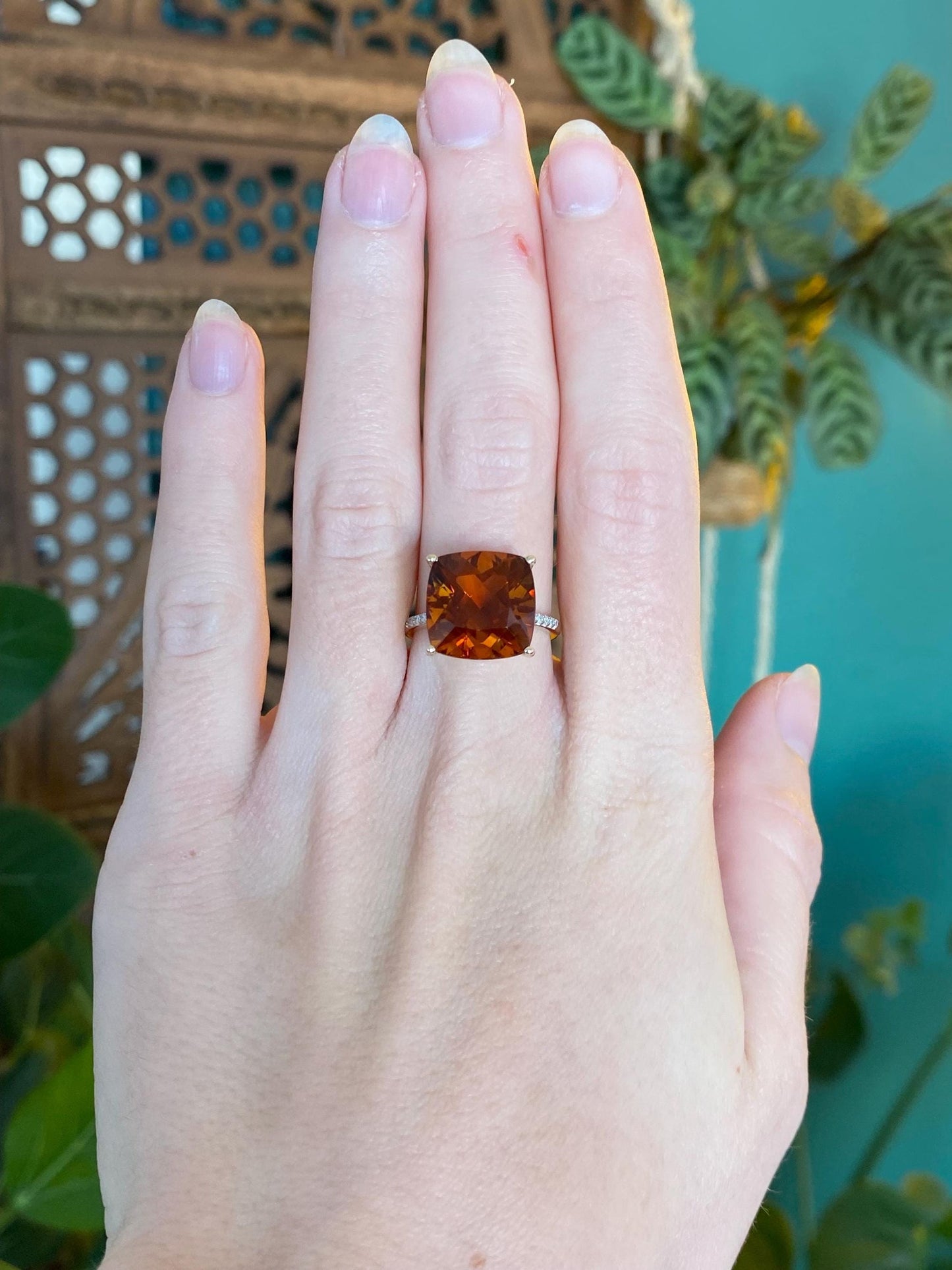 Vintage Solid 10k Yellow Gold Citrine Diamond Ring - Size 7