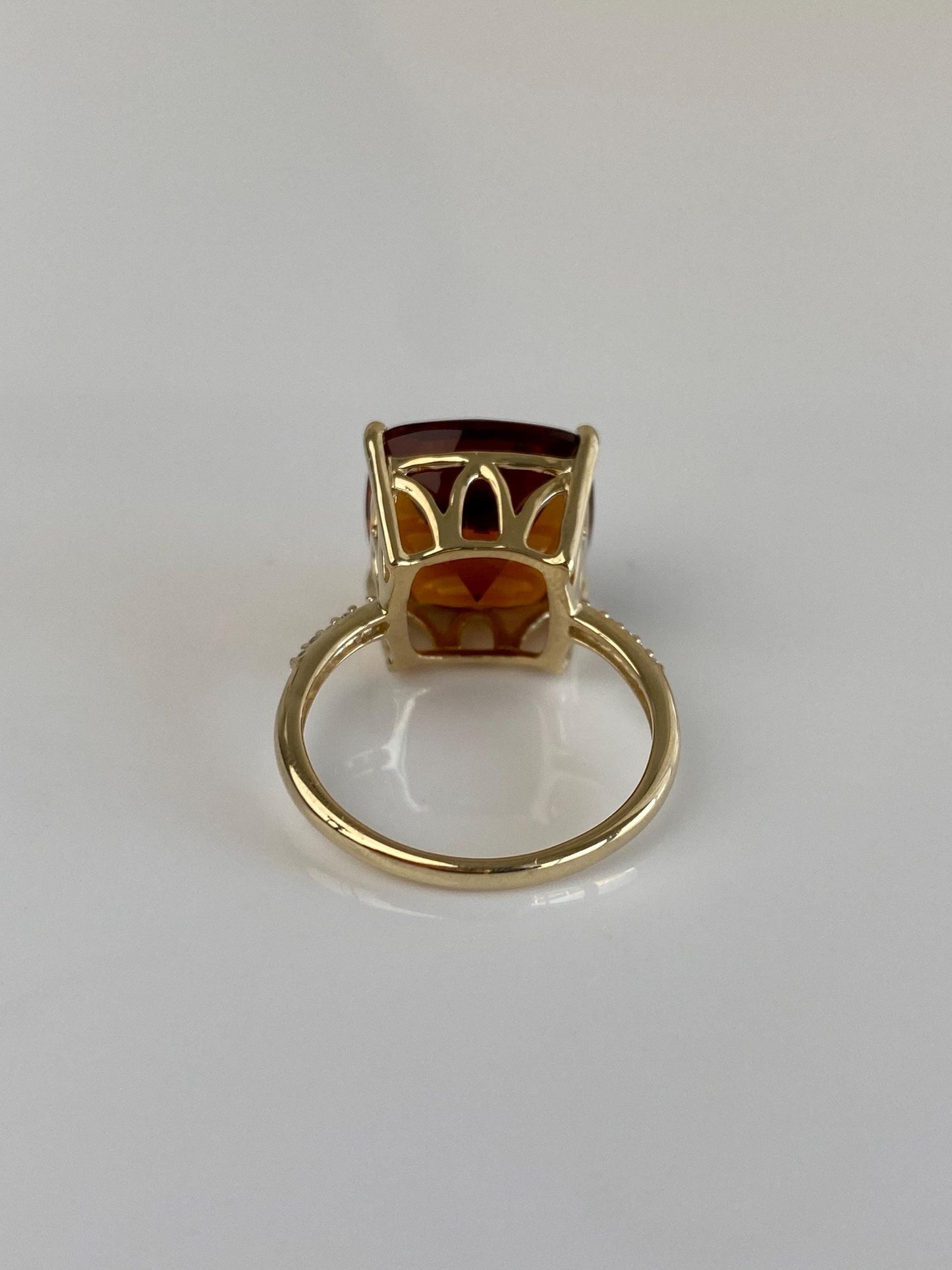 Vintage Solid 10k Yellow Gold Citrine Diamond Ring - Size 7