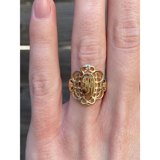 Vintage Solid 14k Yellow Gold Engraved Filigree Openwork Ring - Size 5.75