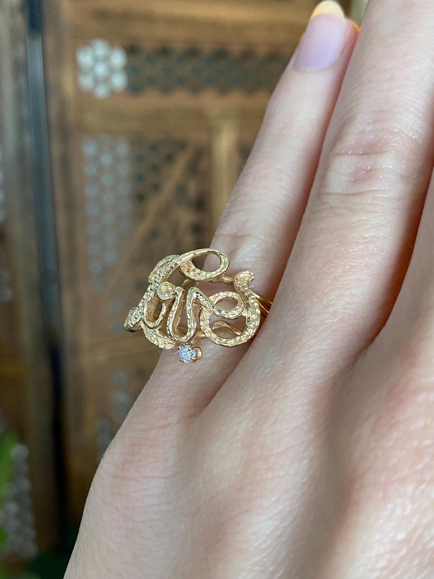 Vintage Solid 14k Yellow Gold Diamond Love Ring - Size 4