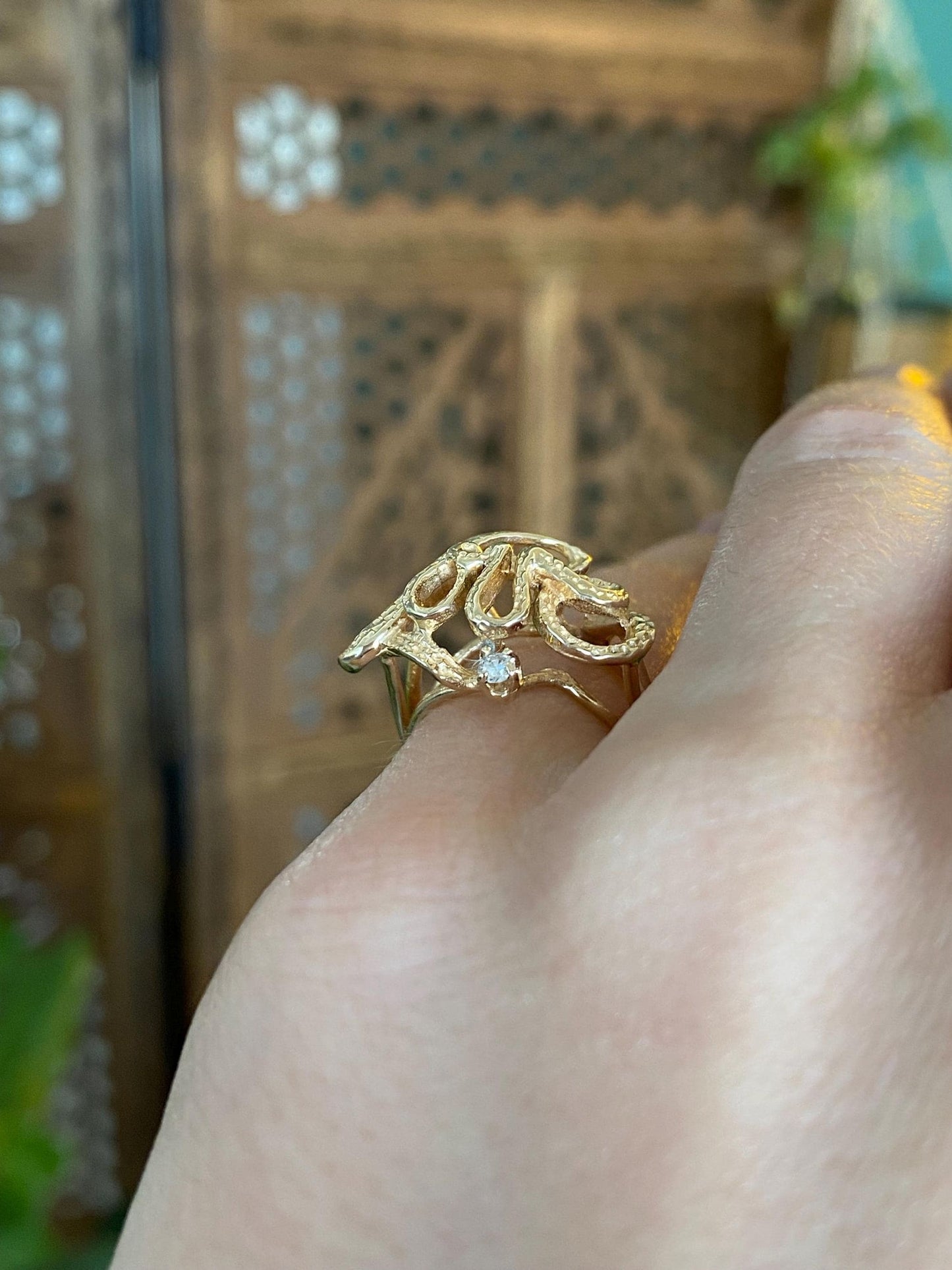 Vintage Solid 14k Yellow Gold Diamond Love Ring - Size 4