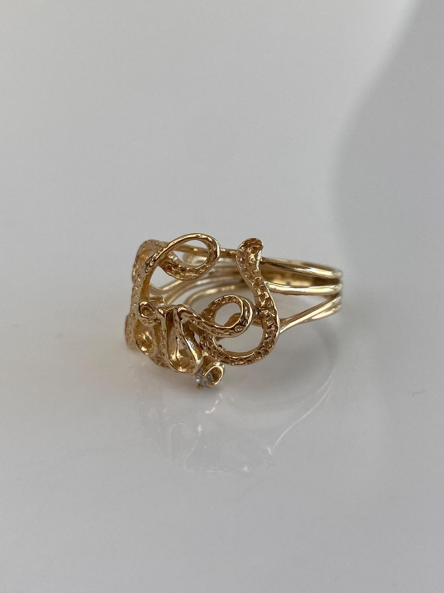 Vintage Solid 14k Yellow Gold Diamond Love Ring - Size 4