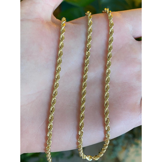 Vintage Solid 14k Yellow Gold Diamond Cut Rope Chain Necklace - 16 inches