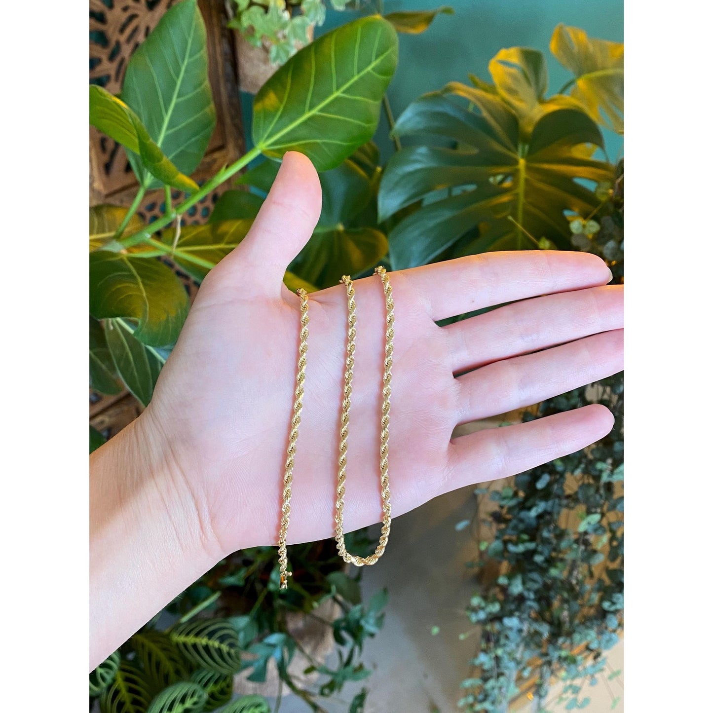 Vintage Solid 14k Yellow Gold Diamond Cut Rope Chain Necklace - 16 inches