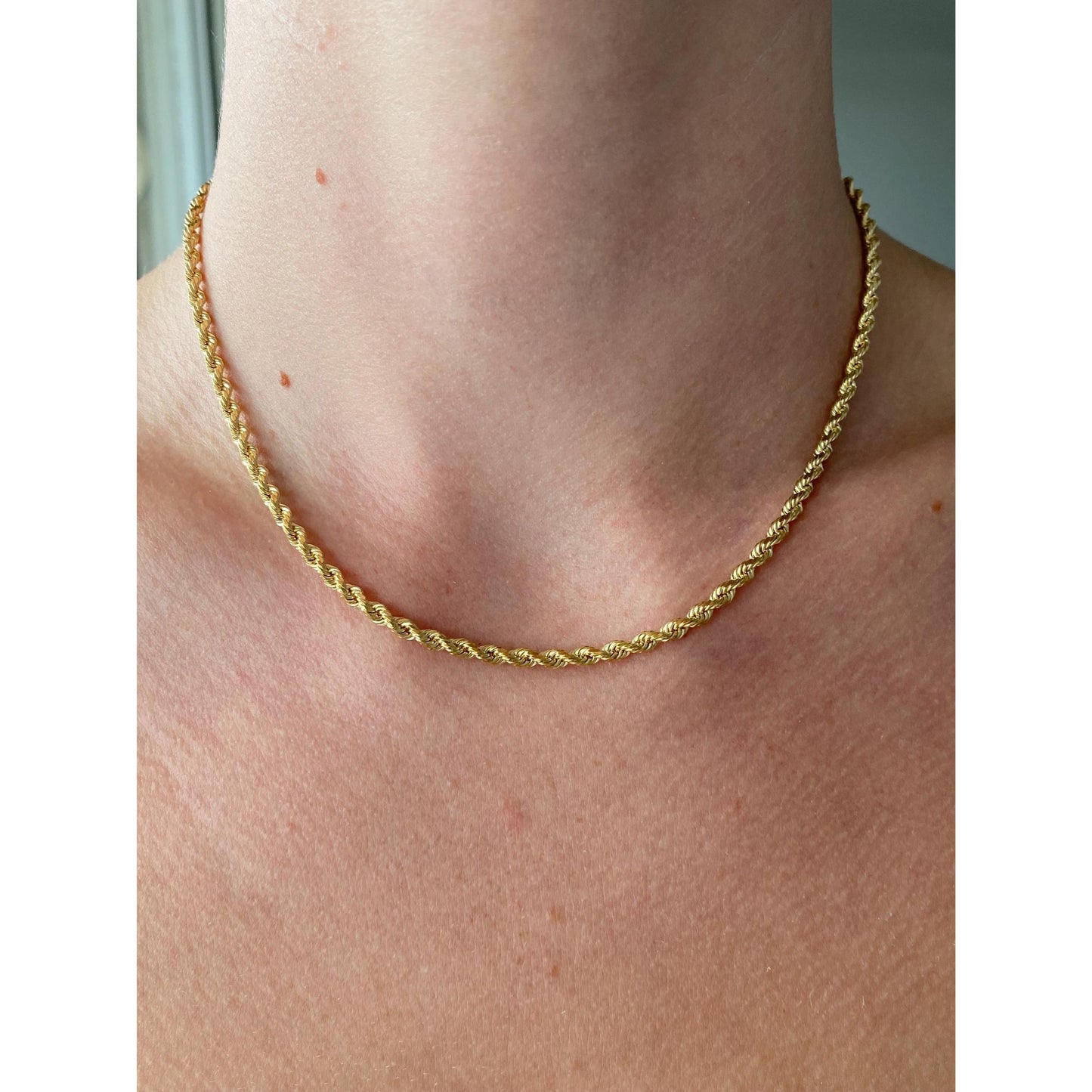 Vintage Solid 14k Yellow Gold Diamond Cut Rope Chain Necklace - 16 inches