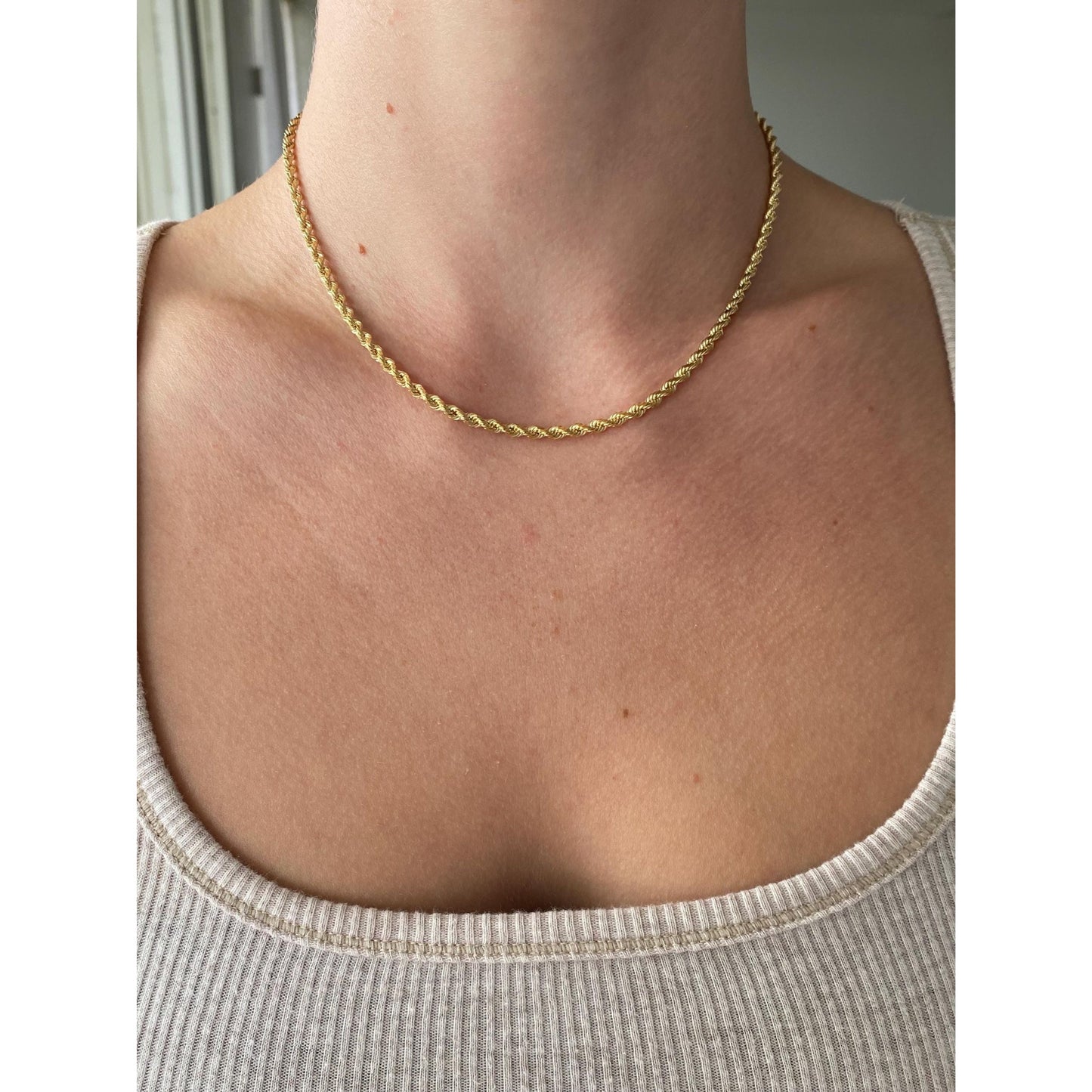 Vintage Solid 14k Yellow Gold Diamond Cut Rope Chain Necklace - 16 inches