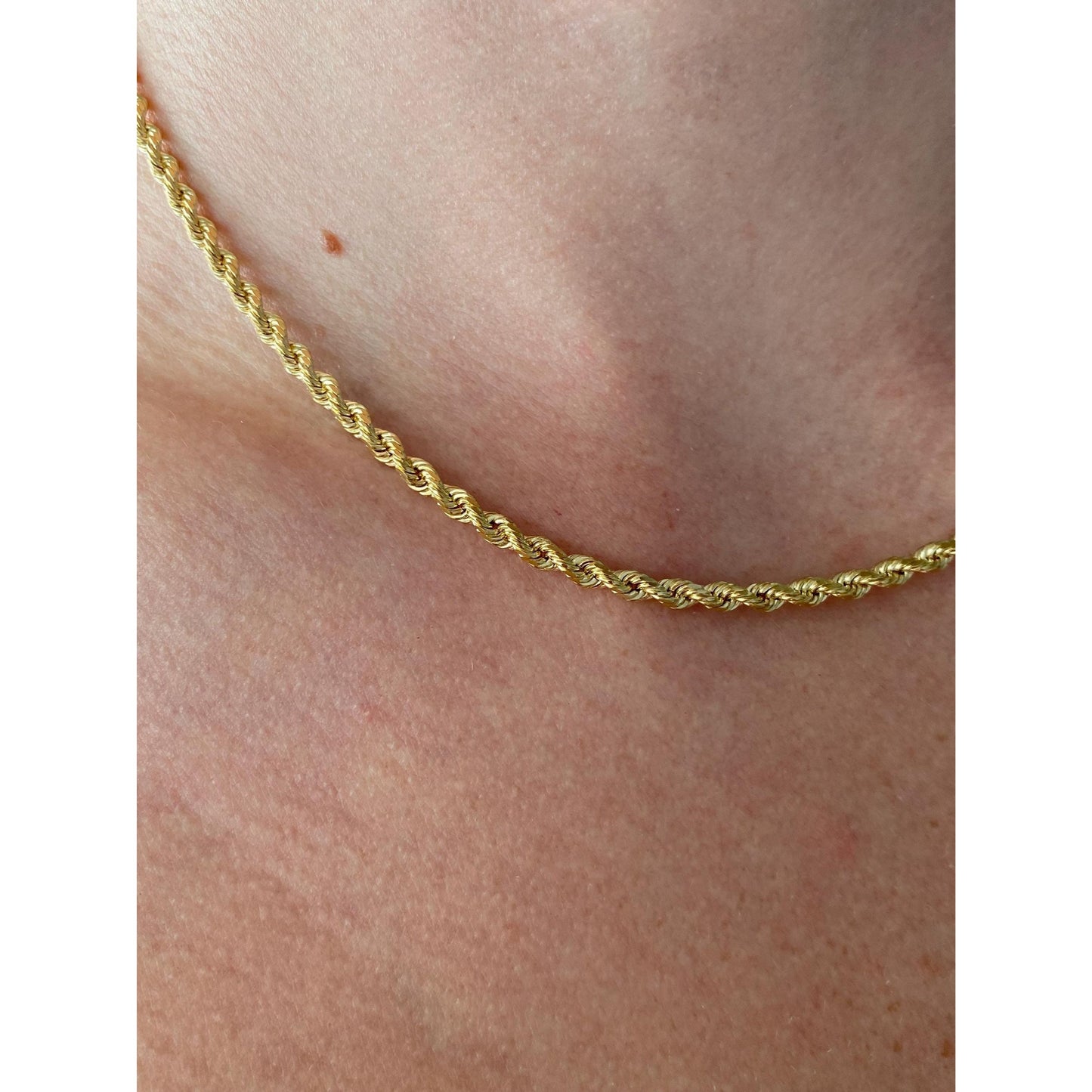 Vintage Solid 14k Yellow Gold Diamond Cut Rope Chain Necklace - 16 inches