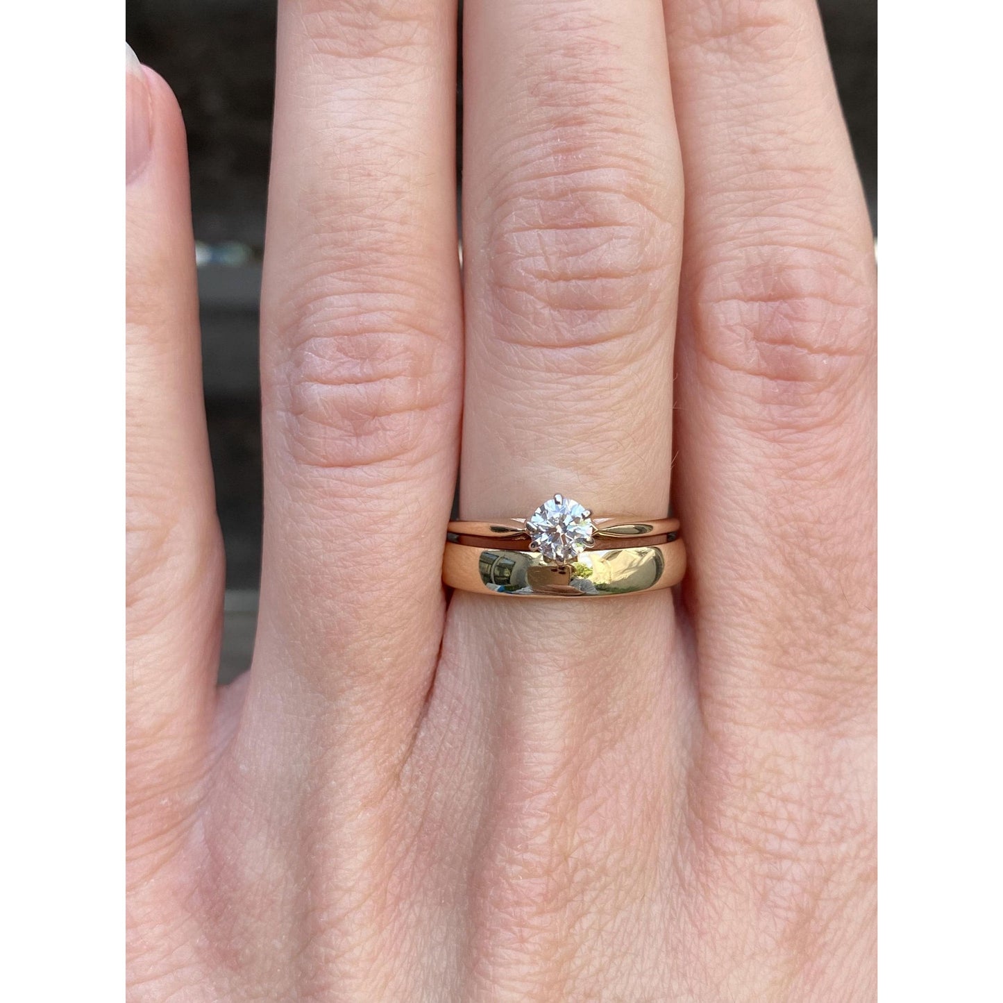 Vintage Solid 14k Yellow Gold Diamond Dual Wedding Rings Ring - Size 6.5