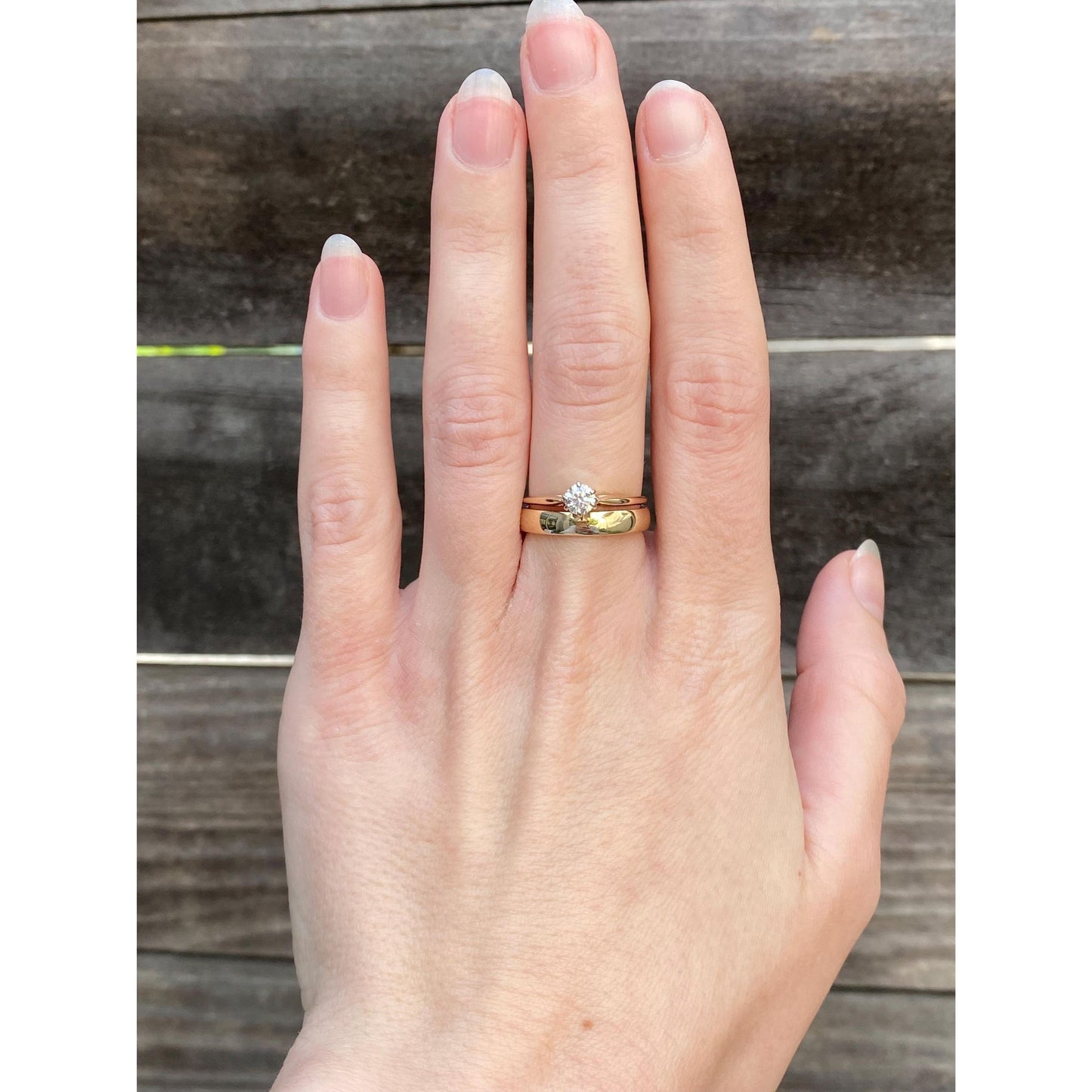 Vintage Solid 14k Yellow Gold Diamond Dual Wedding Rings Ring - Size 6.5