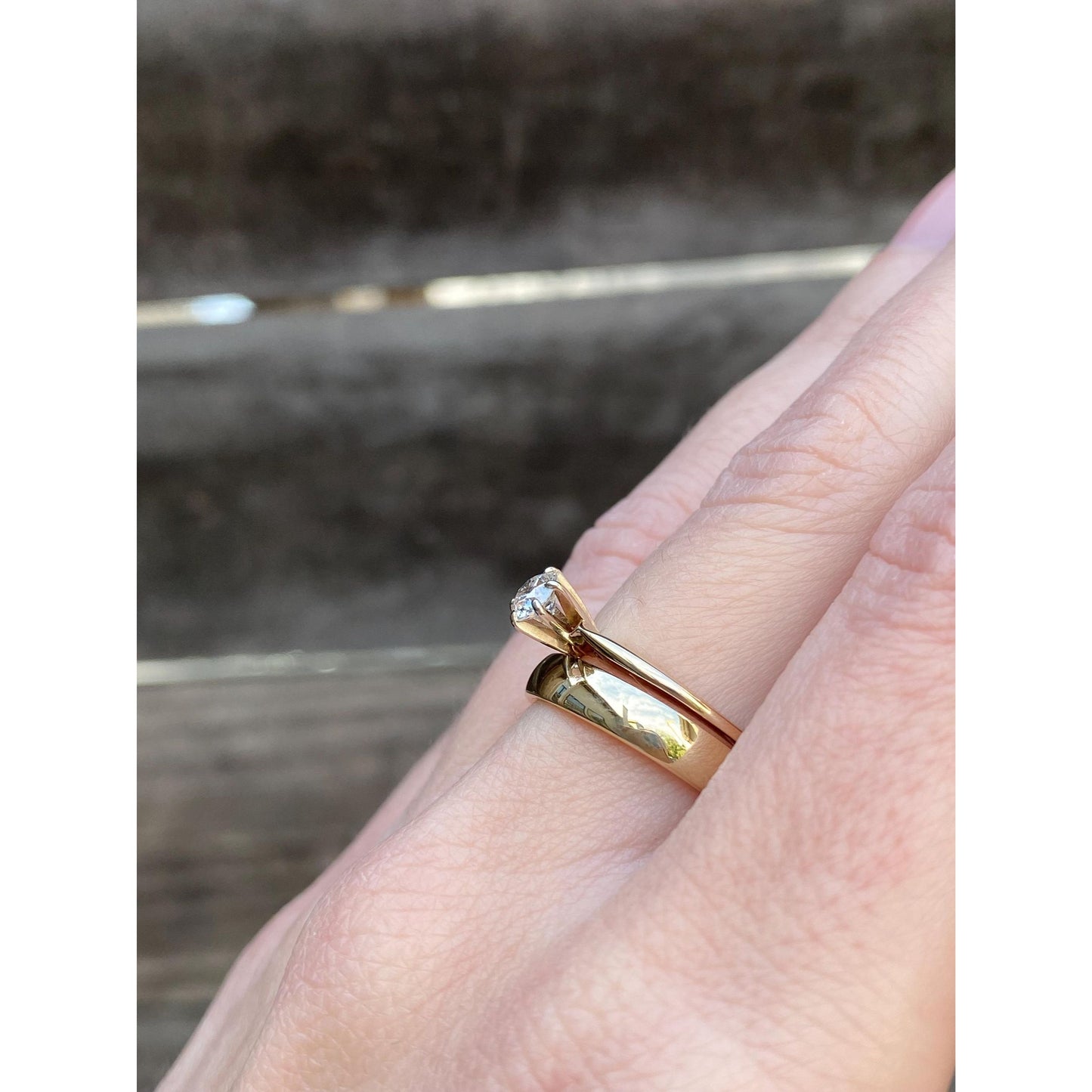 Vintage Solid 14k Yellow Gold Diamond Dual Wedding Rings Ring - Size 6.5