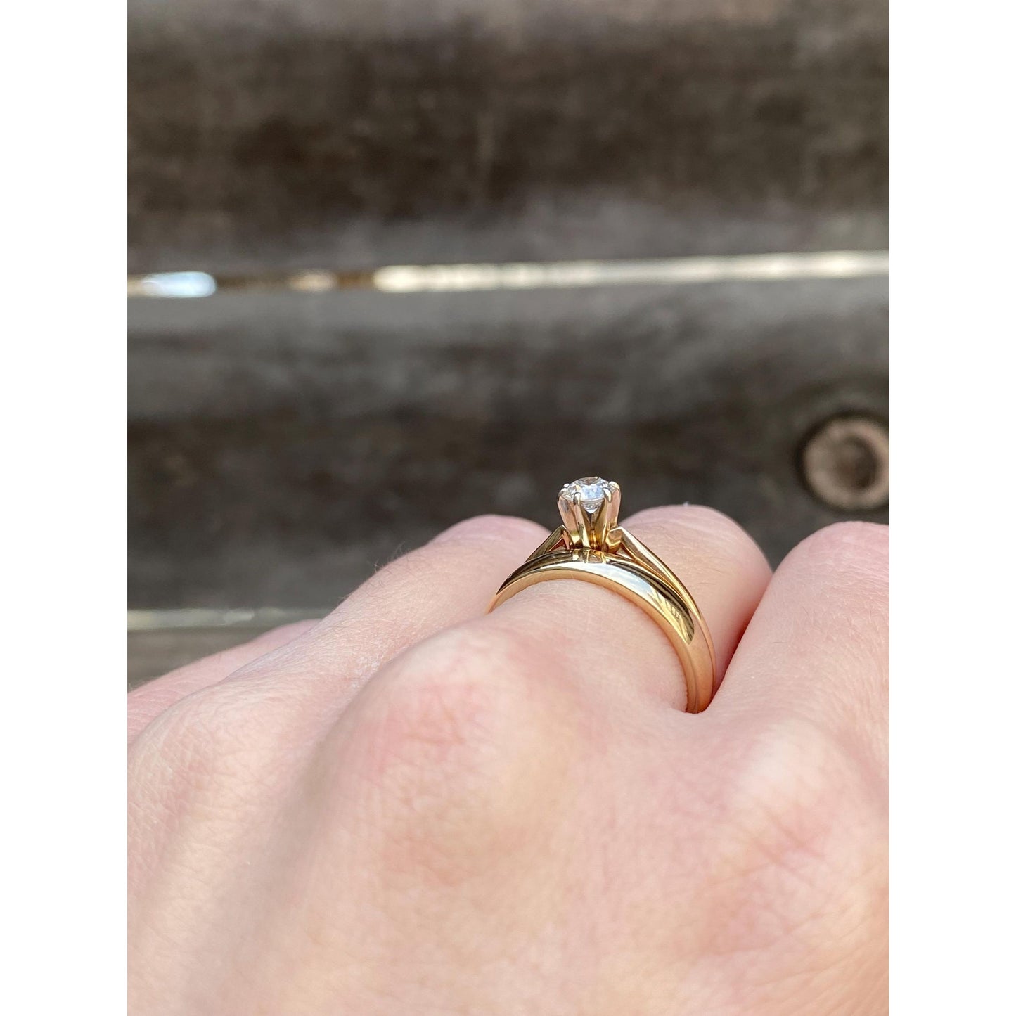 Vintage Solid 14k Yellow Gold Diamond Dual Wedding Rings Ring - Size 6.5