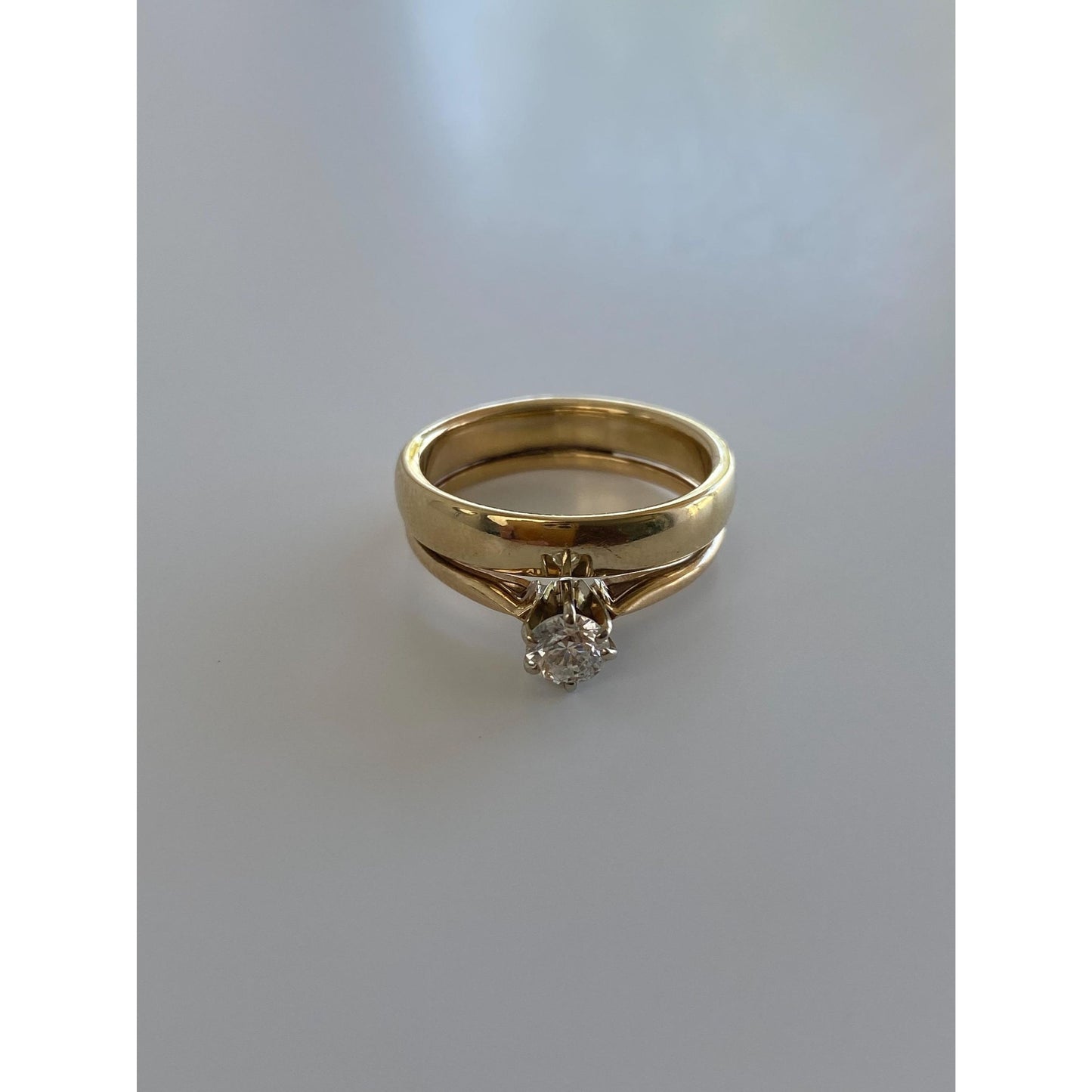 Vintage Solid 14k Yellow Gold Diamond Dual Wedding Rings Ring - Size 6.5