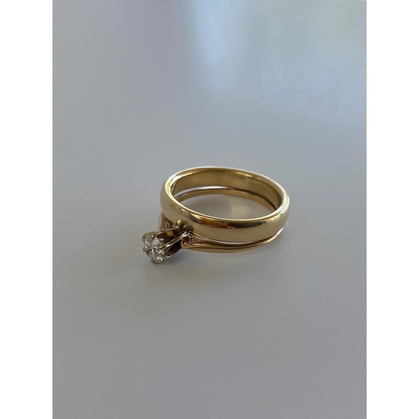 Vintage Solid 14k Yellow Gold Diamond Dual Wedding Rings Ring - Size 6.5