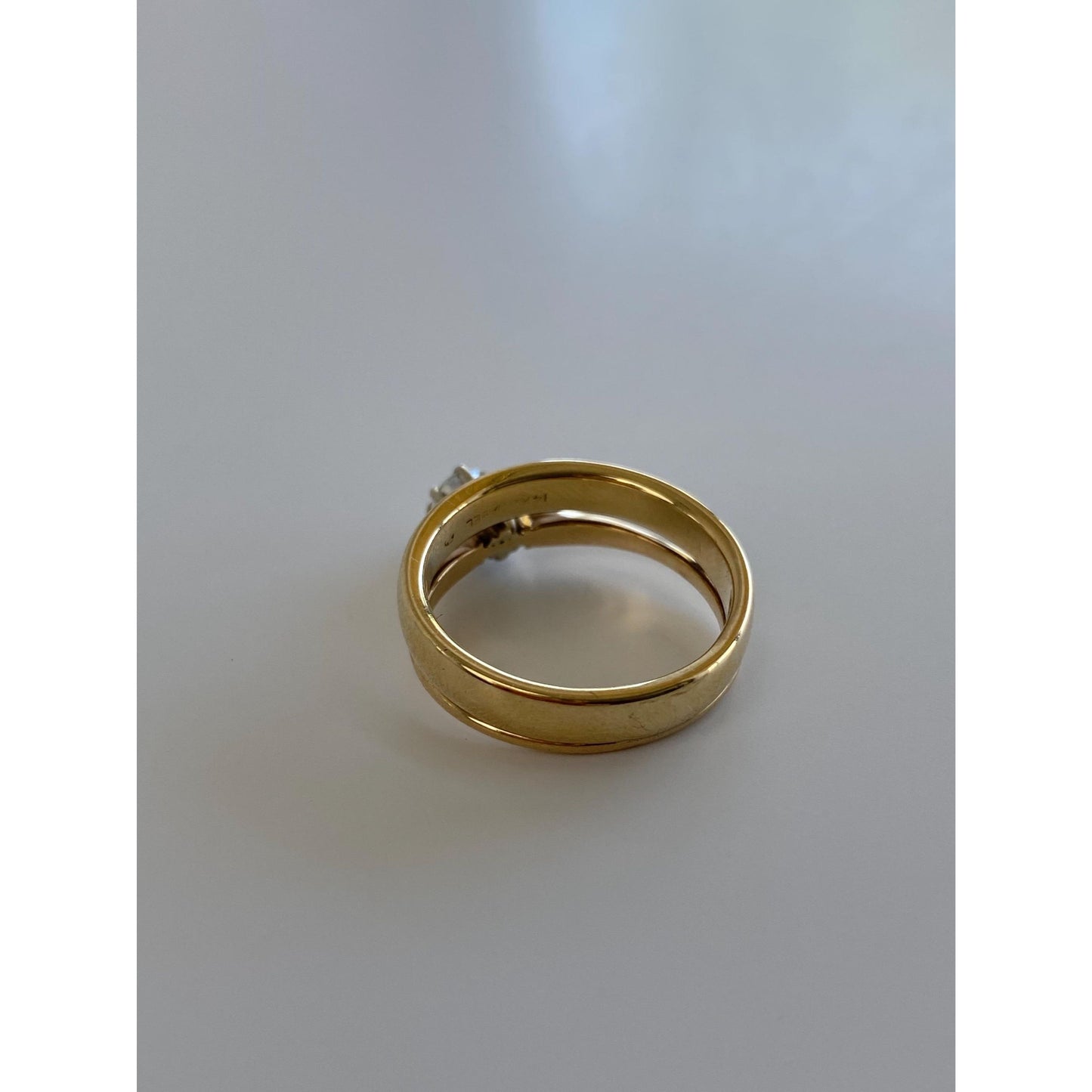 Vintage Solid 14k Yellow Gold Diamond Dual Wedding Rings Ring - Size 6.5