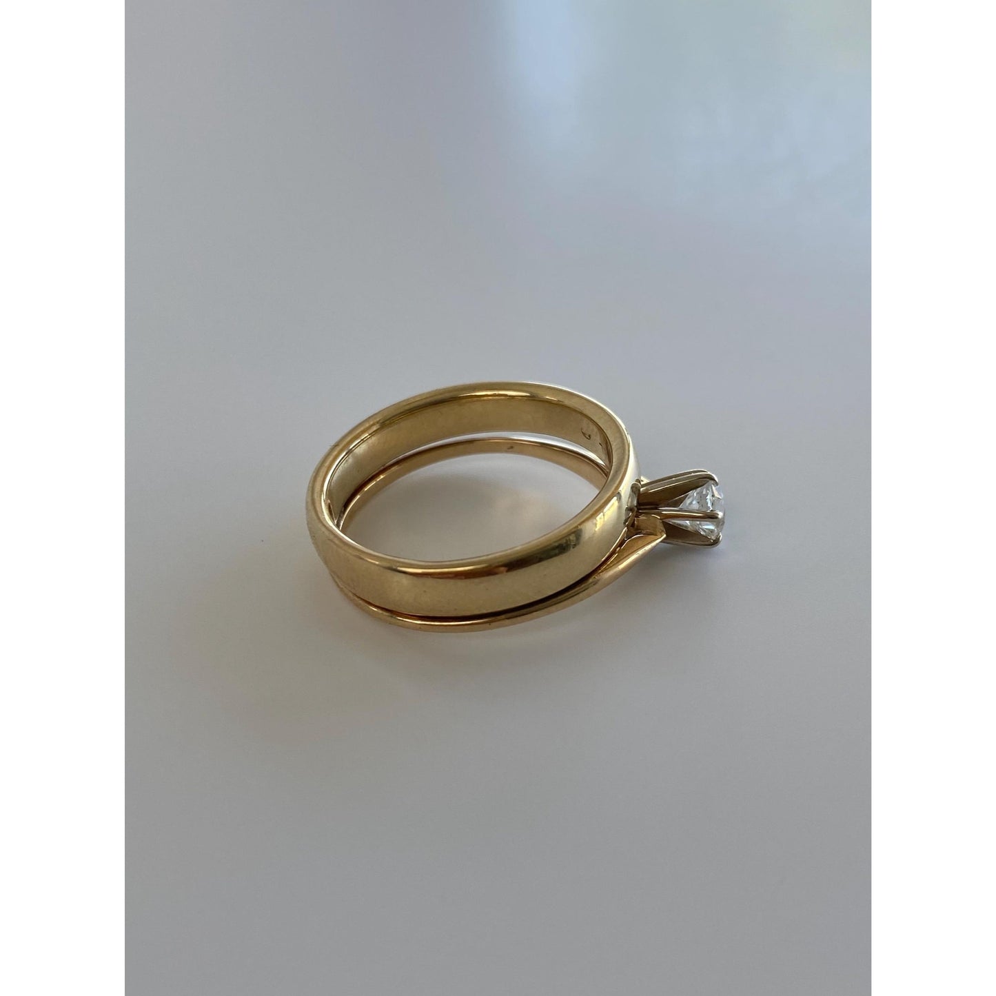 Vintage Solid 14k Yellow Gold Diamond Dual Wedding Rings Ring - Size 6.5