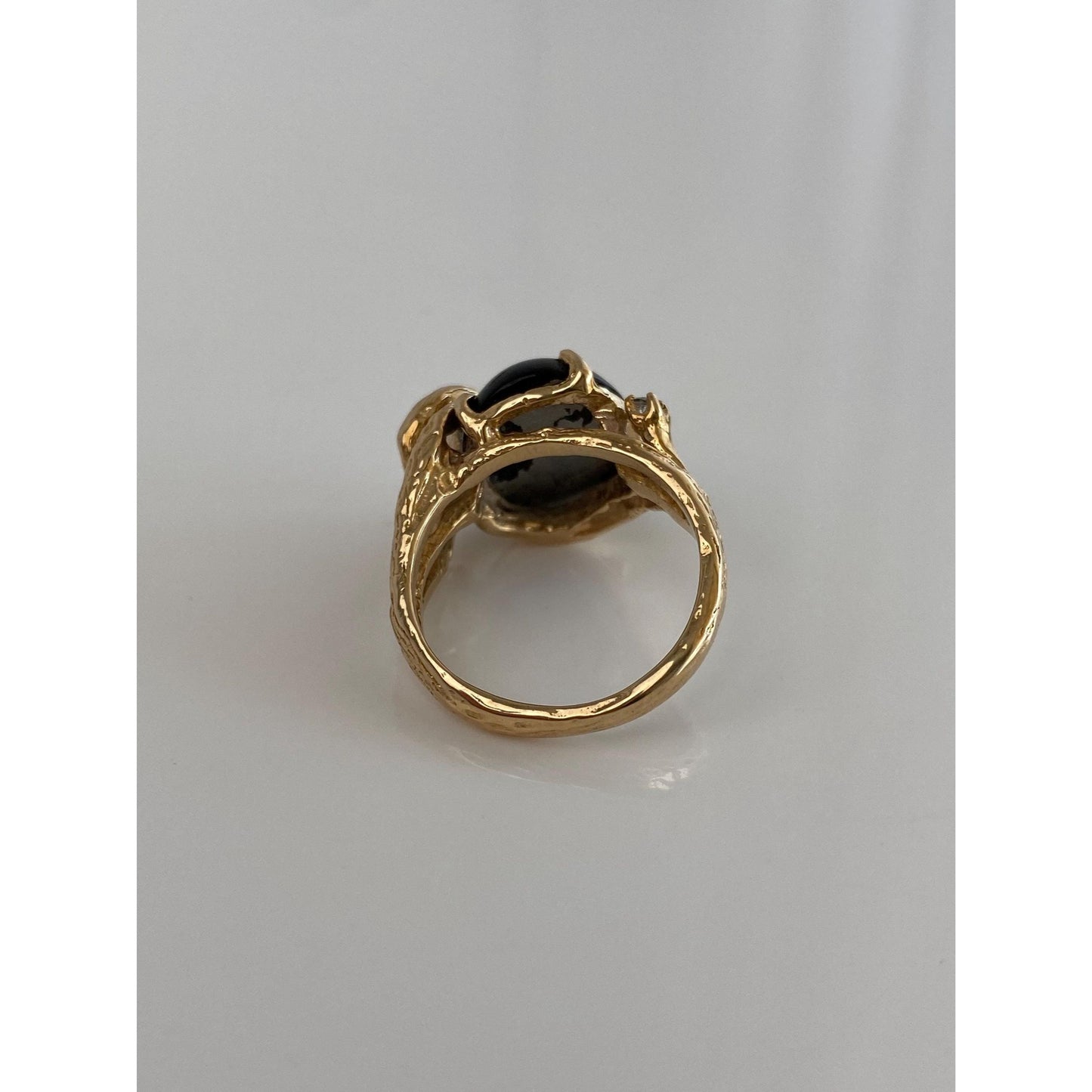 Vintage Solid 14k Yellow Gold Black Resin & Clear Quartz Ring - Size 6.75