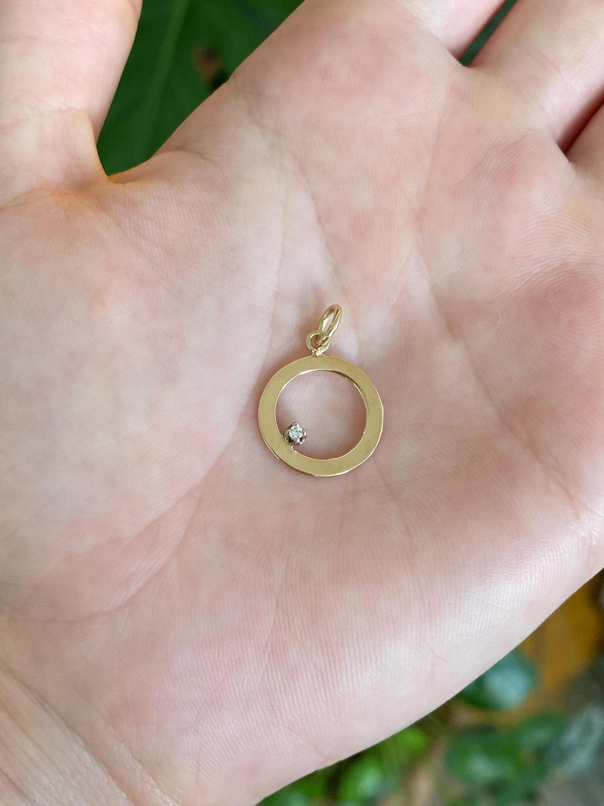 Solid 14k Yellow Gold Diamond Open Circle Charm
